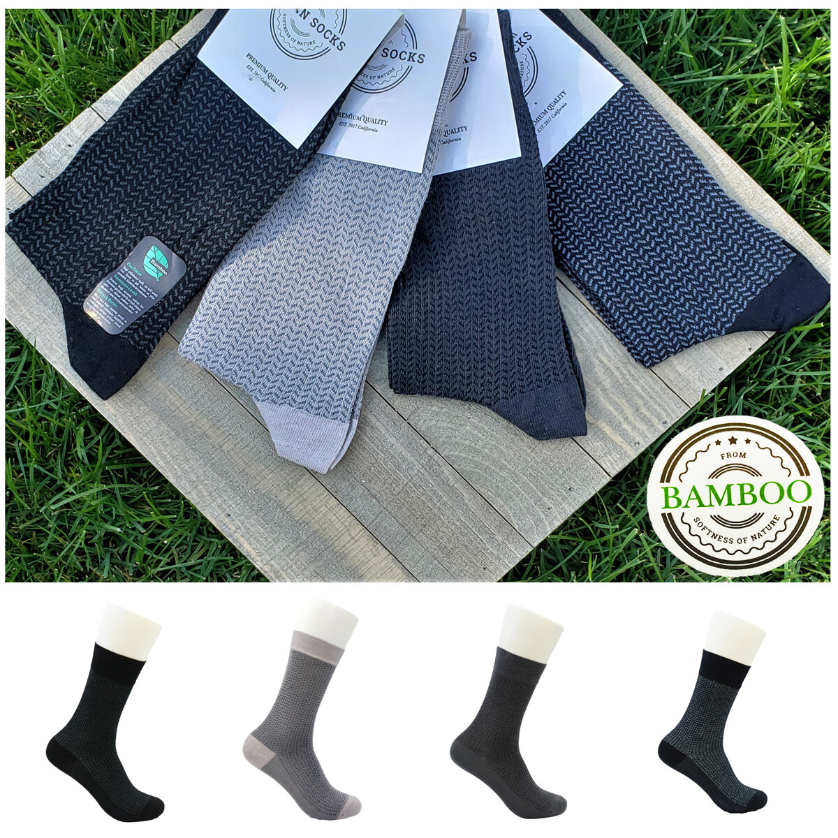 Herringbone BAMBOO SOCKS for MEN & WOMEN - Soft Quality Dress - Made in Turkey