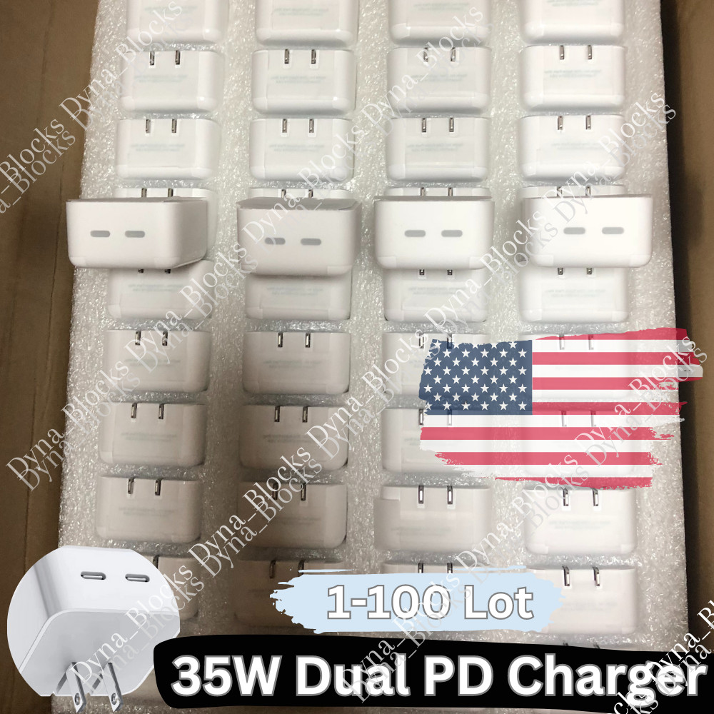 Fast Charger 35W Dual PD USB-C Wall Charger Cube Power Adapter For iPhone 15 Lot