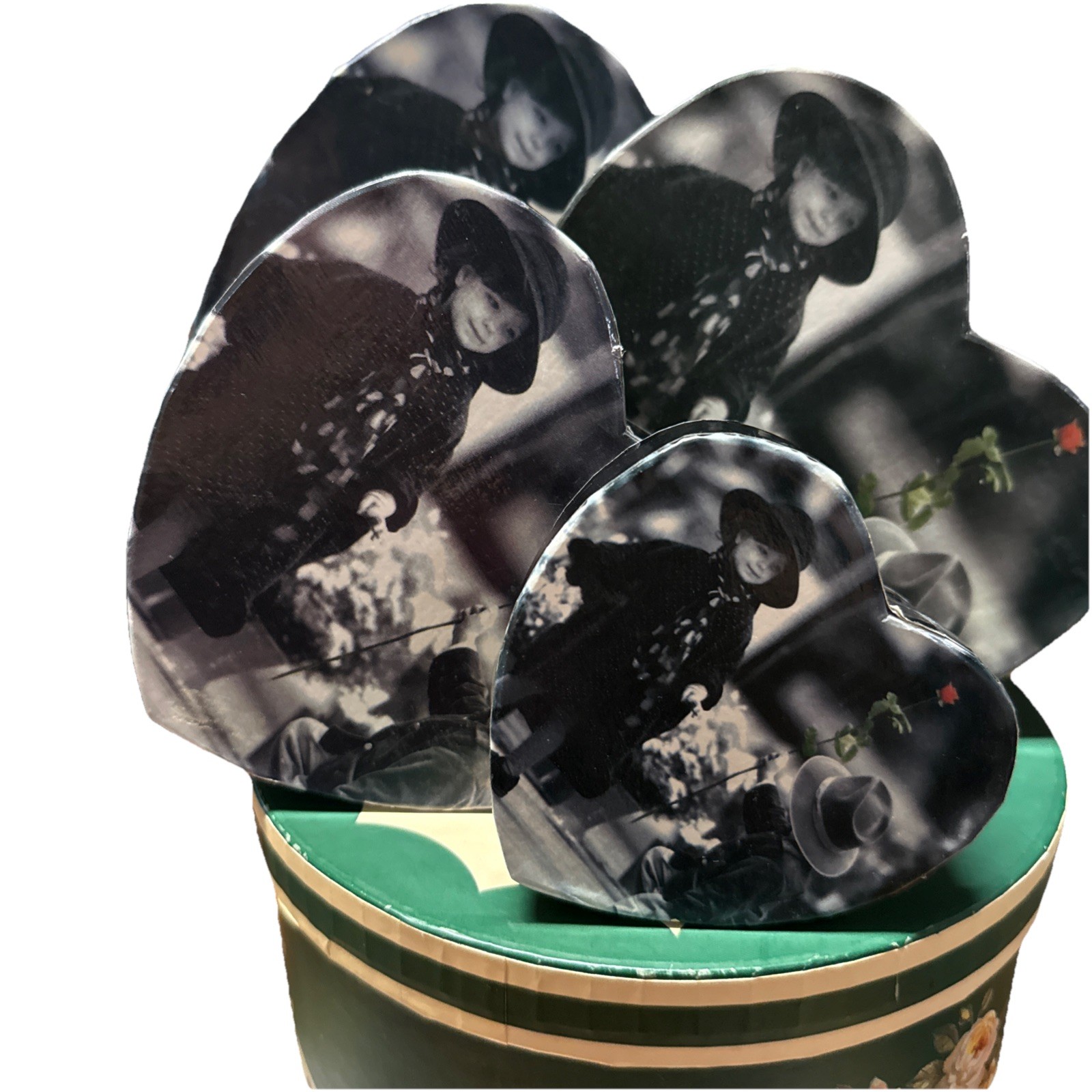 4 heart-shaped trinket boxes  "Pretty as a Picture" collection by Kim Anderson