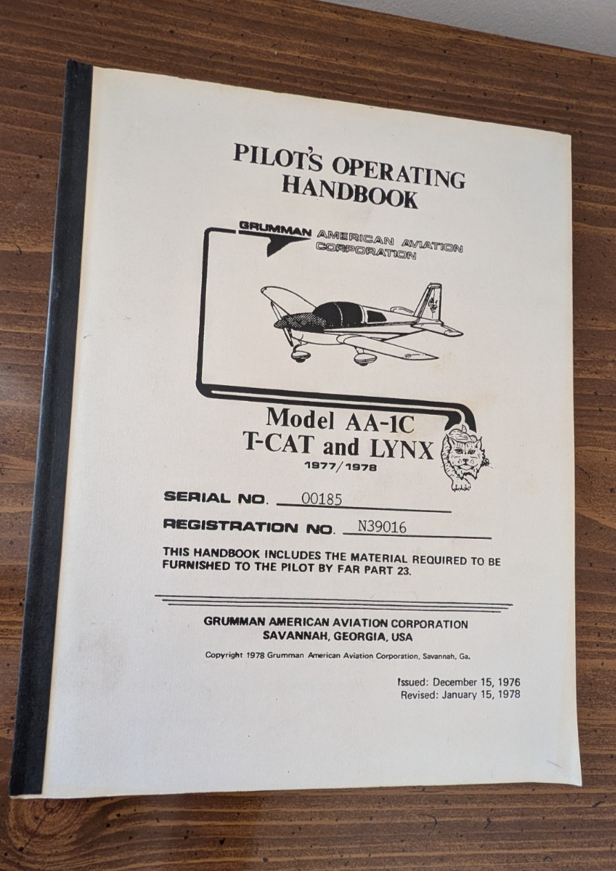 1977-1978 Grumman American AA-1C, T-CAT and LYNX Pilot's Operating Handbook