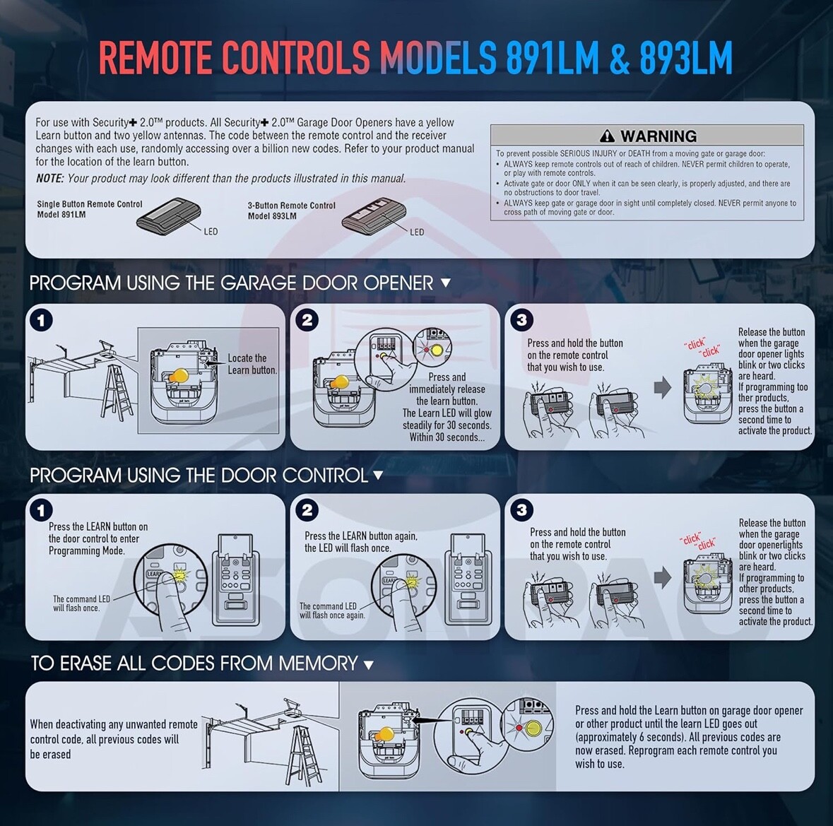 891LM LiftMaster Replacement 1 Button Remote Control Transmitter Garage Security