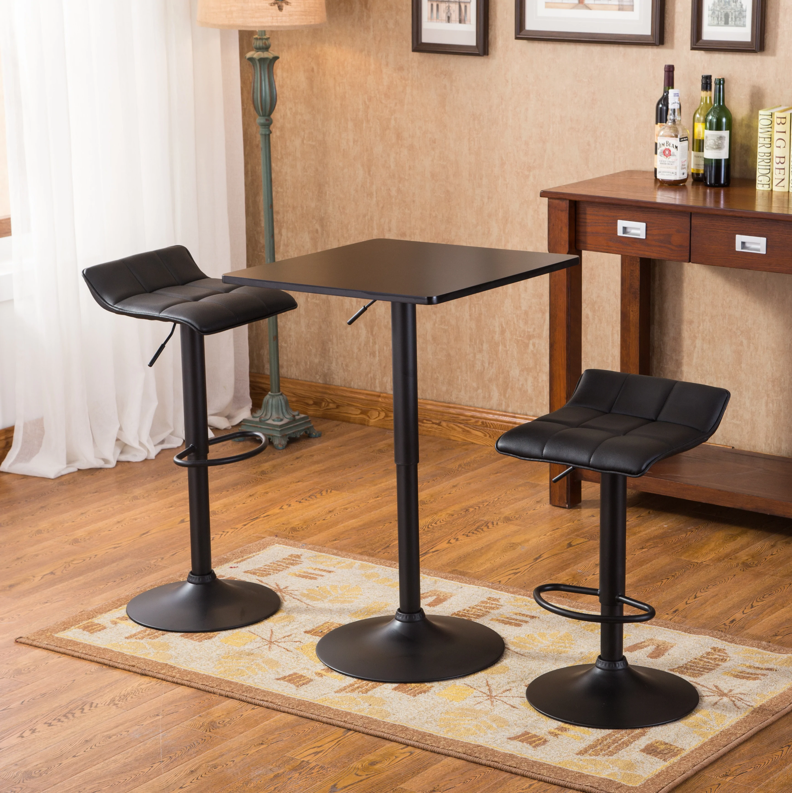 Belham Black Square Top Adjustable Height with Black Leg And Base Metal Bar Tabl