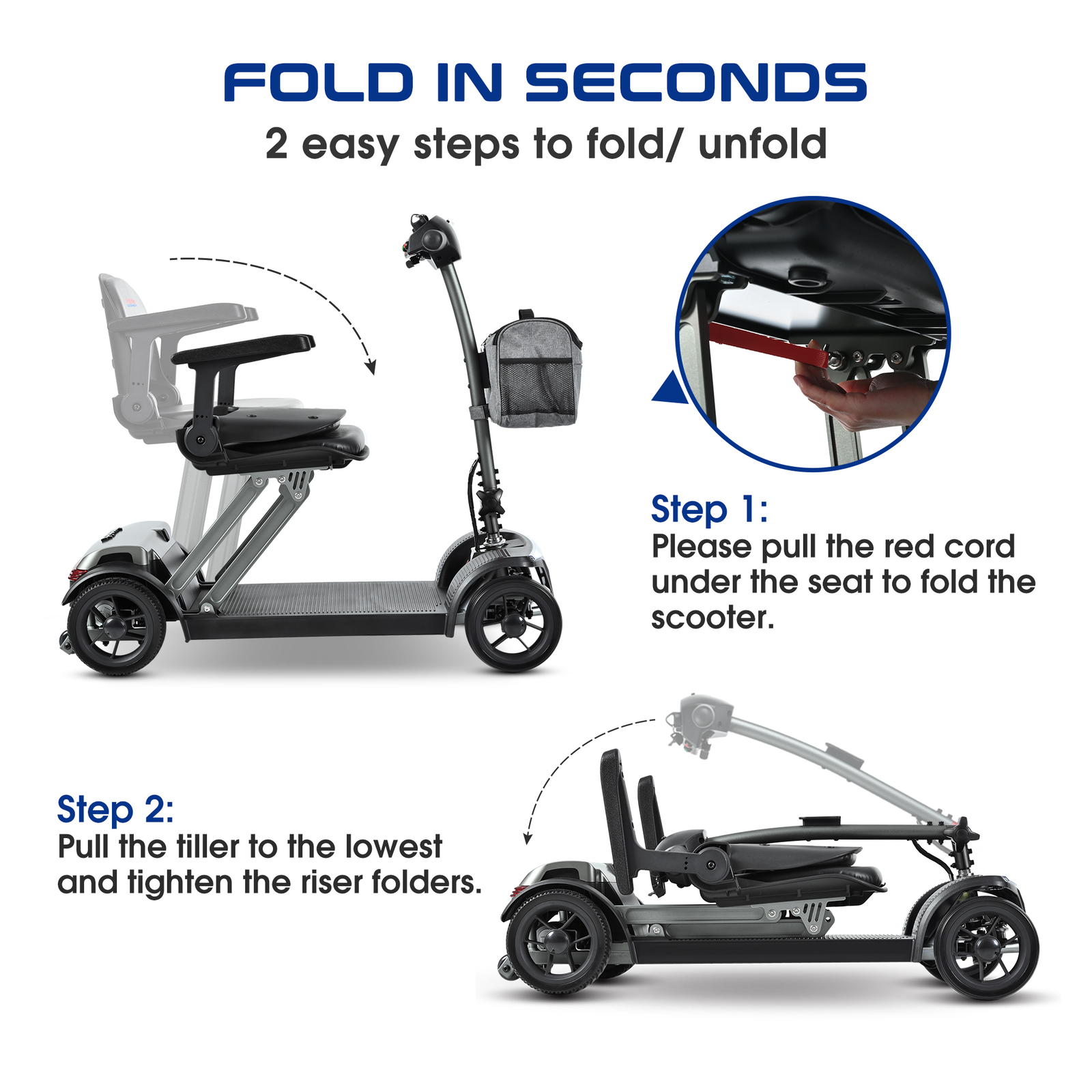4 Wheel Mobility Power Scooter Electric Mobility Elderly Scooter - Foldable