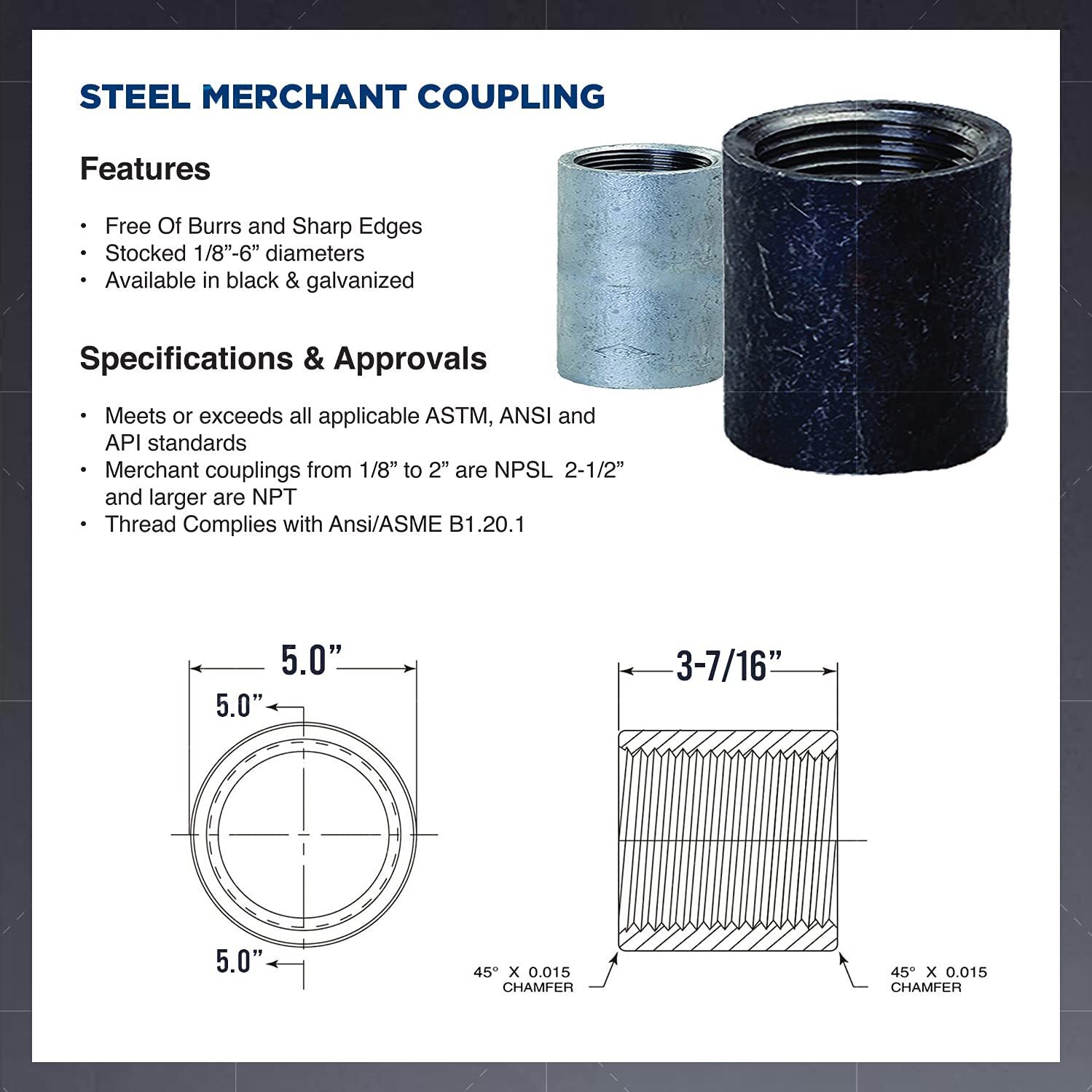 4" Black Merchant Steel Half Coupling with Female Connection