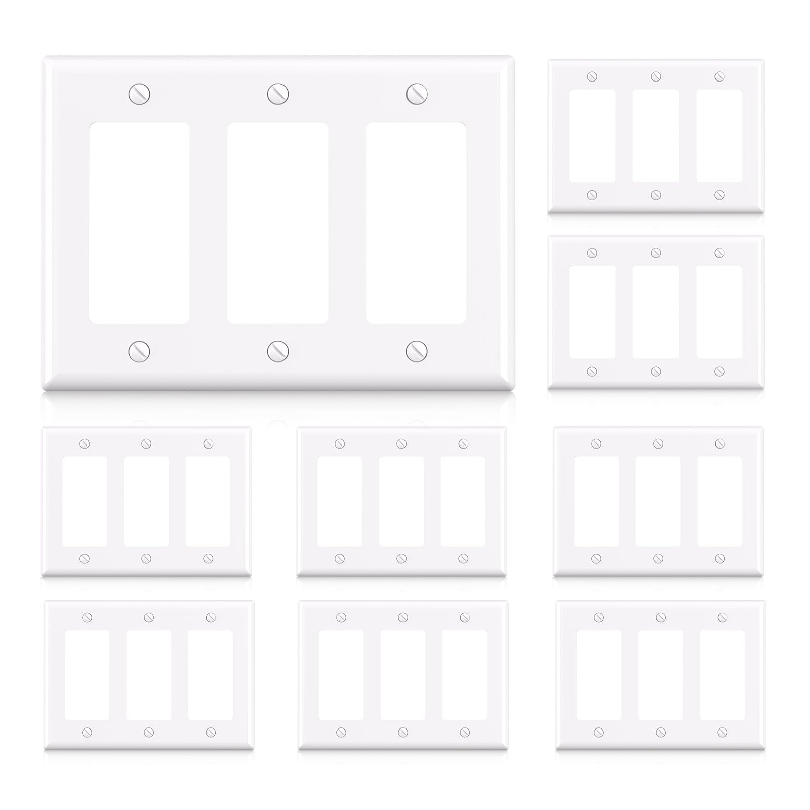 3-Gang Decorative Wall Plates, Standard Size 4.53" H x 6.39" L Unbreakable Th...