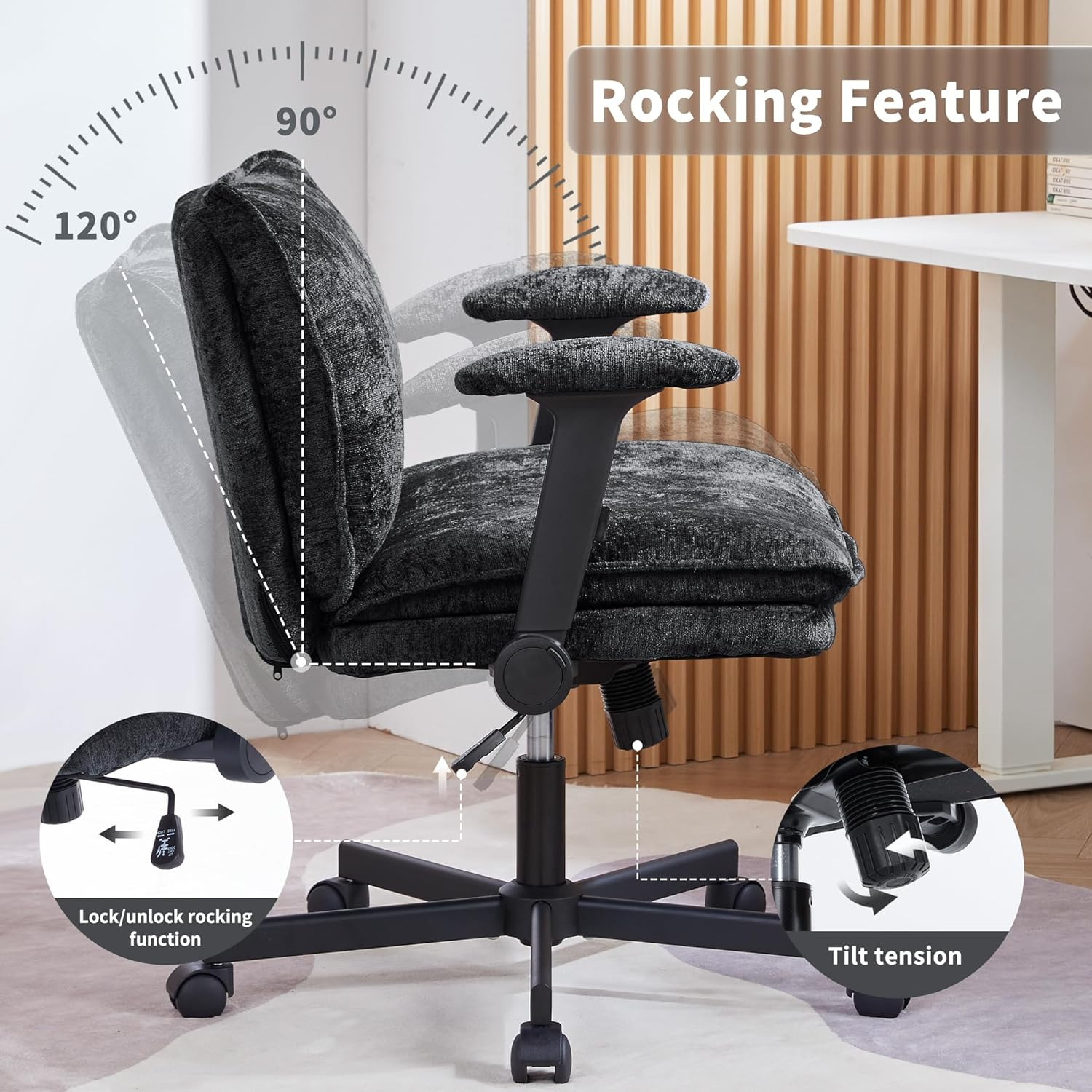 Cross Legged Office Chair, Height Adjustable Swivel Desk Chair with Flip-Up Arms