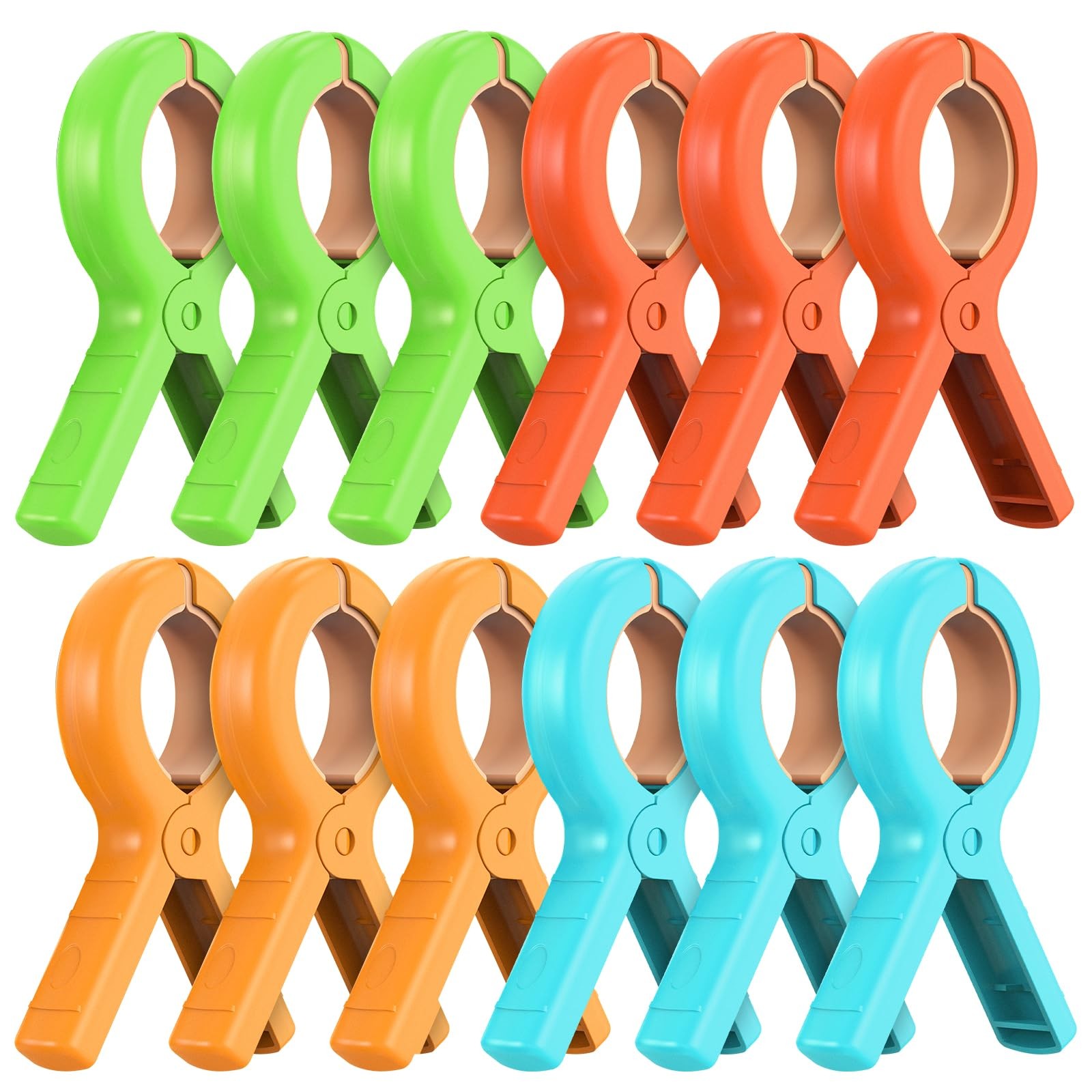 12-Pack Beach Towel Clips for Chairs - Heavy-Duty Plastic, 4 Colors