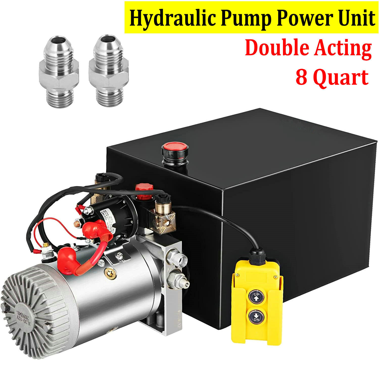 8 Quart Hydraulic Pump Double Acting 12V Dump Trailer Power Unit Iron Tank
