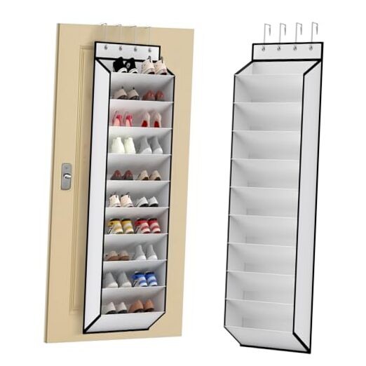 10 Tiers White Over Door Shoe Organizer Storage, Hanging Shoe White-10 Tiers