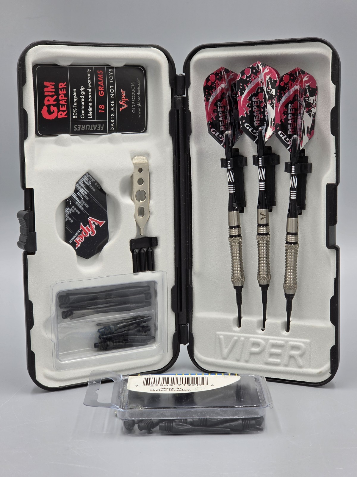 Viper Grim Reaper 80% Tungsten Soft Tip 18g Darts Set w/Deluxe Case & Extra Tips