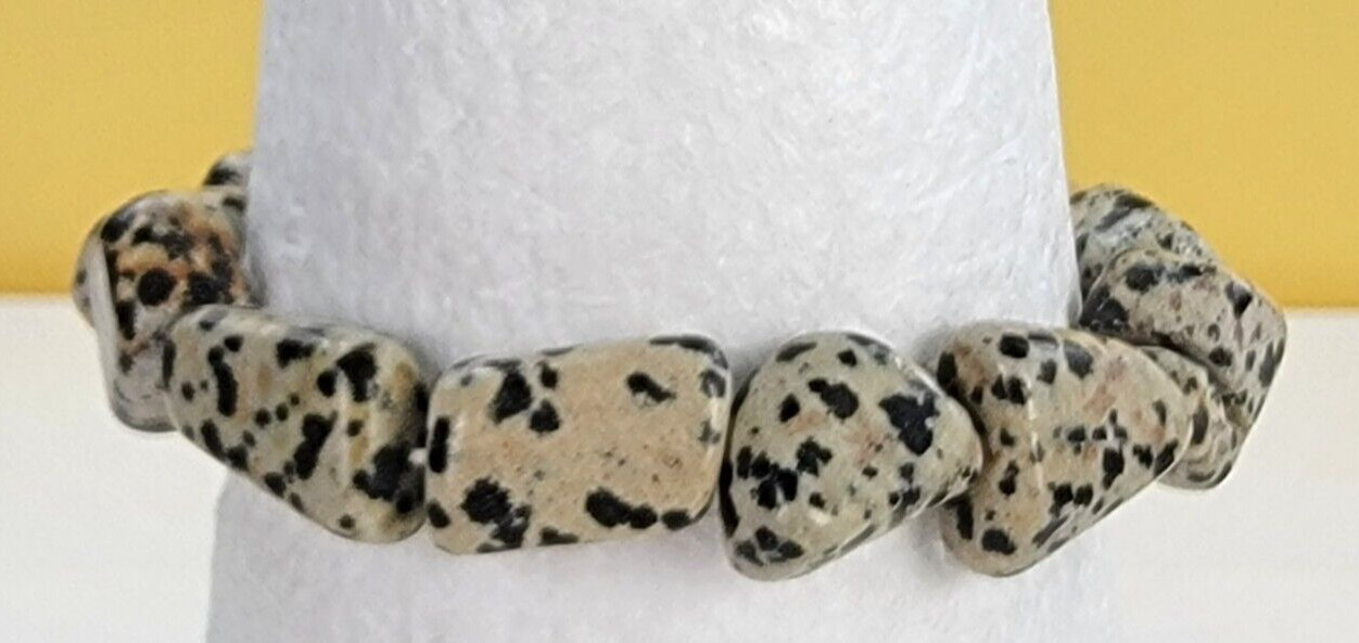 Dalmatian Jasper Beaded Stretch Bracelet 6.5" Sizable