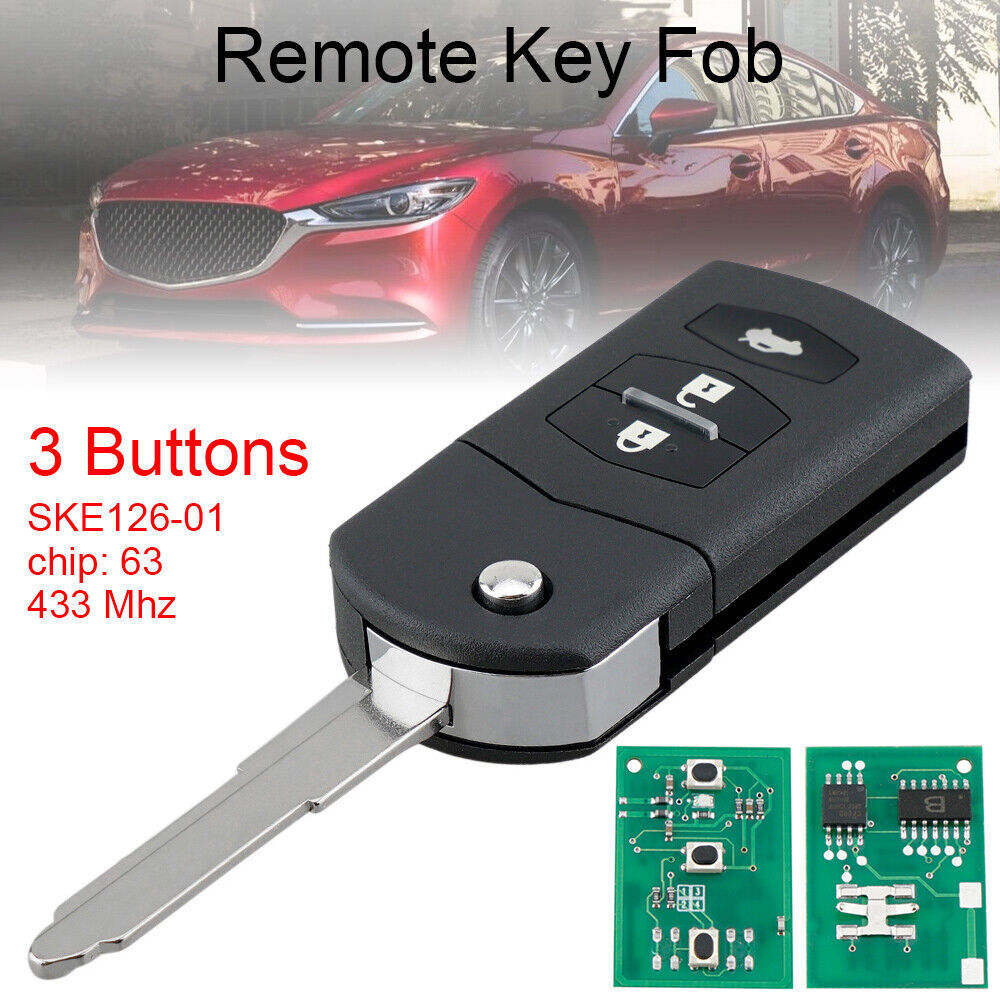 Fit For Mazda 2 3 5 6 8 Keyless 433MHz Car Flip Remote Key Fob Transmitter 3BTN