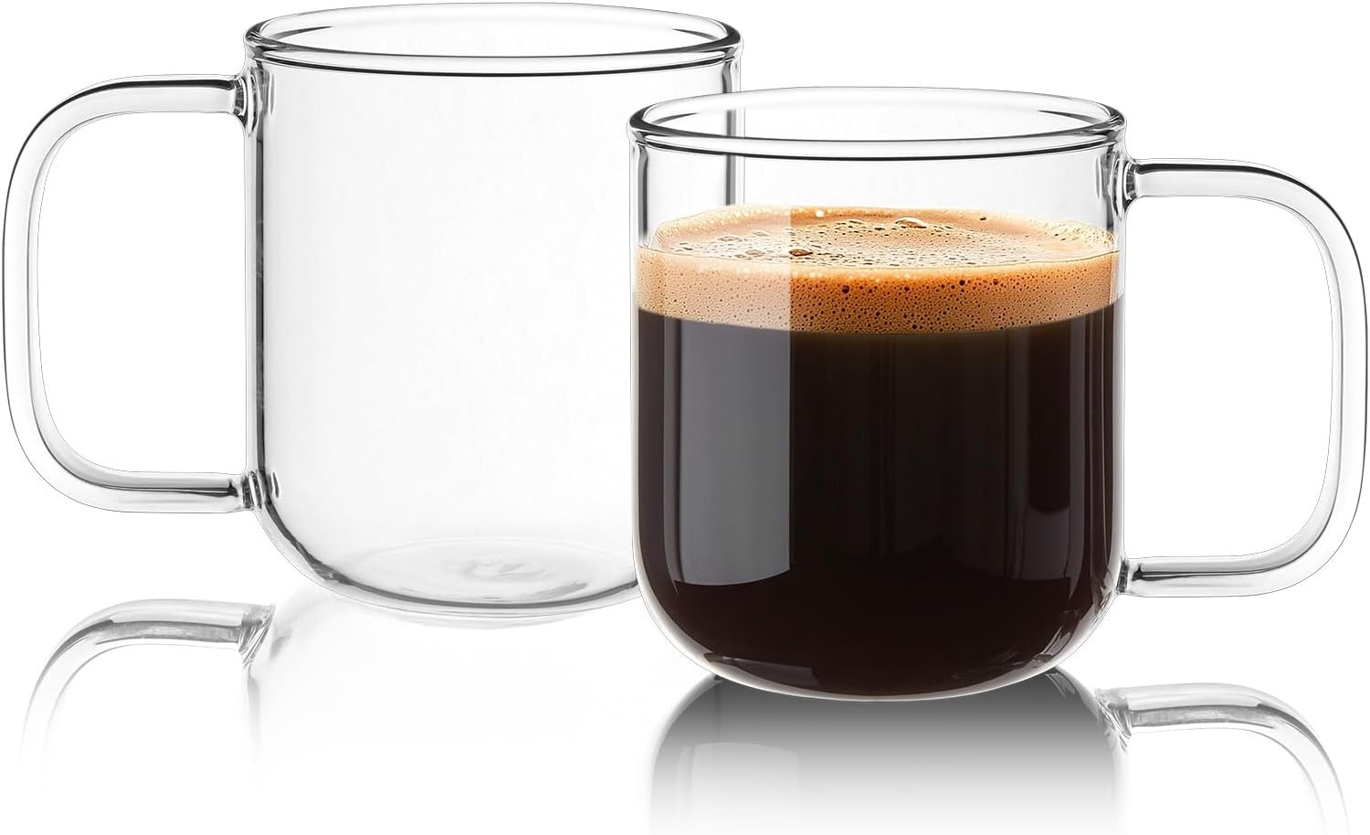 Glass Coffee Mugs, 8 oz iced coffee cups, Clear Tea Cups Set of 2, Glass Mugs