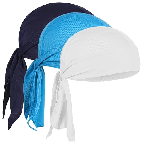 Sweat Wicking Doo Rag - Breathable Cooling Liner for One Size Whitenavyskyblue