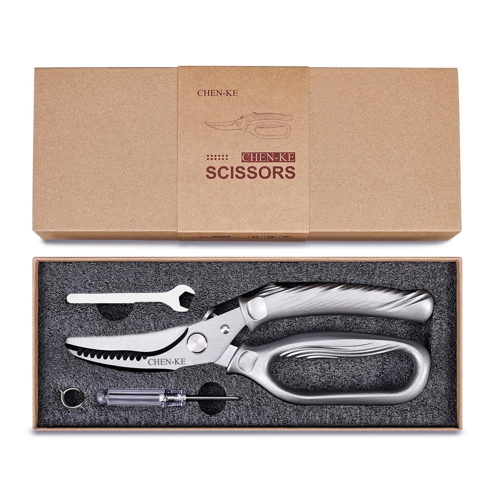 Heavy Duty Stainless Steel Kitchen Scissors, Rust Resistant, Ergonomic Grip, Sha