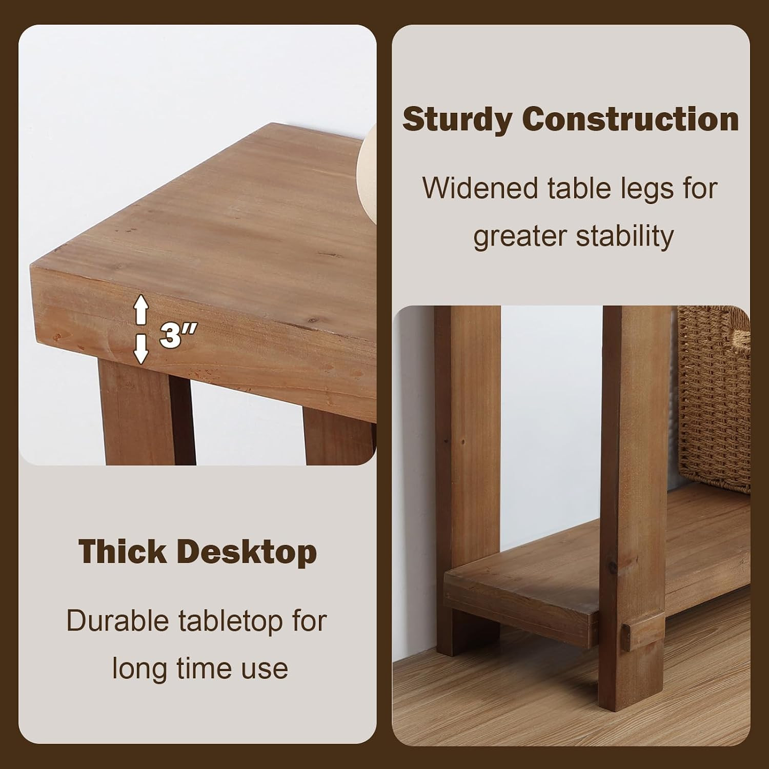 42.5" Solid Wood Console Table, Small Farmhouse Entryway Table | with Storage Sh