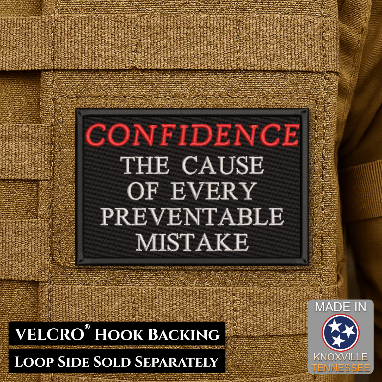 Confidence Causes Mistakes Funny Morale Patch, 2x3" | VELCRO® Brand Fastener
