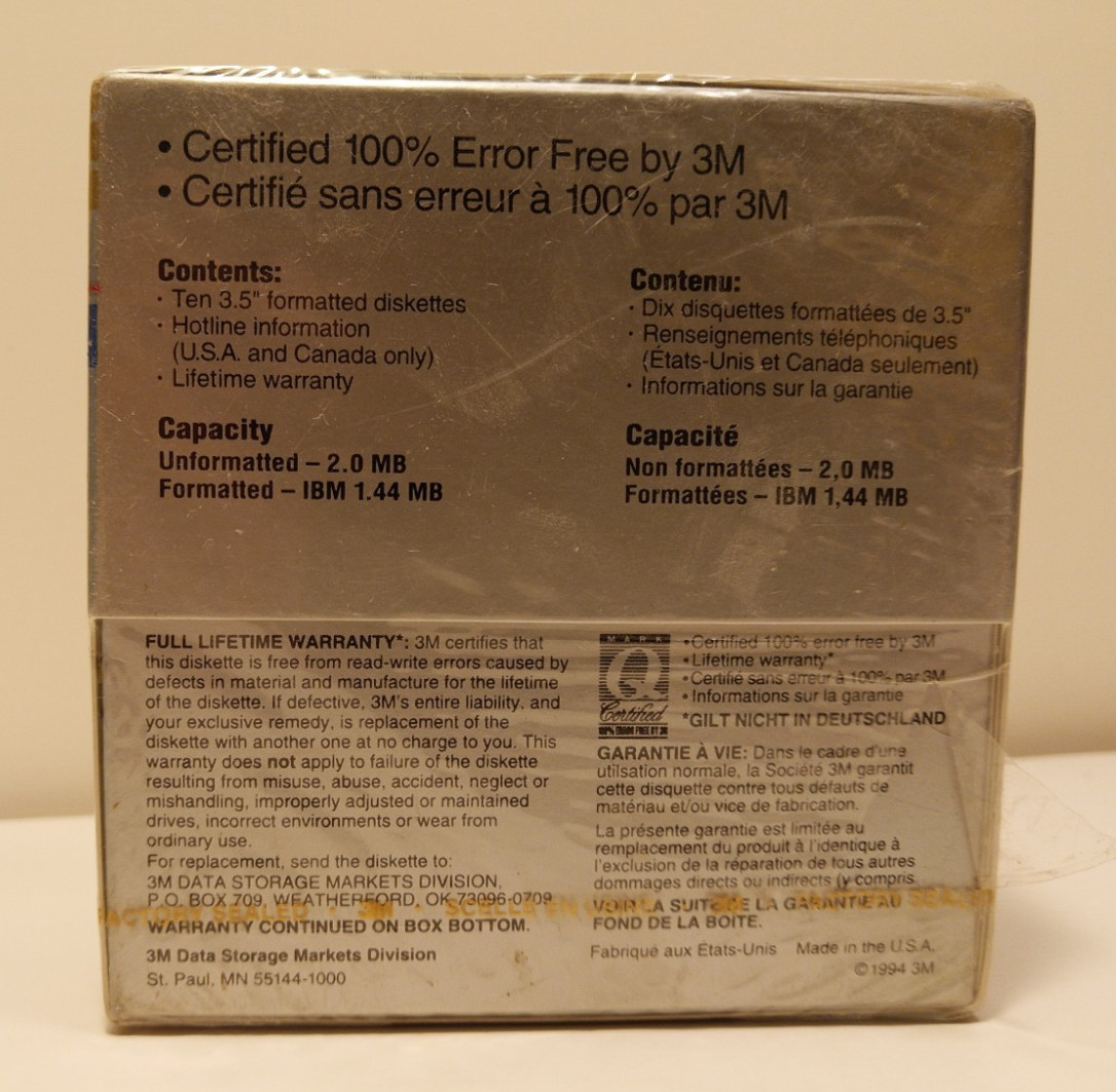 3M High Density DS, HD Formatted IBM 10-Count, 3.5" Diskettes Disks - Sealed