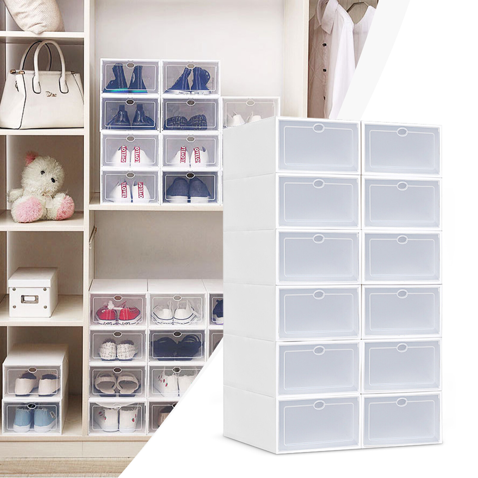 Stackable Shoe Storage Box Durable Plastic Sneaker Display Case Organizer 20pcs