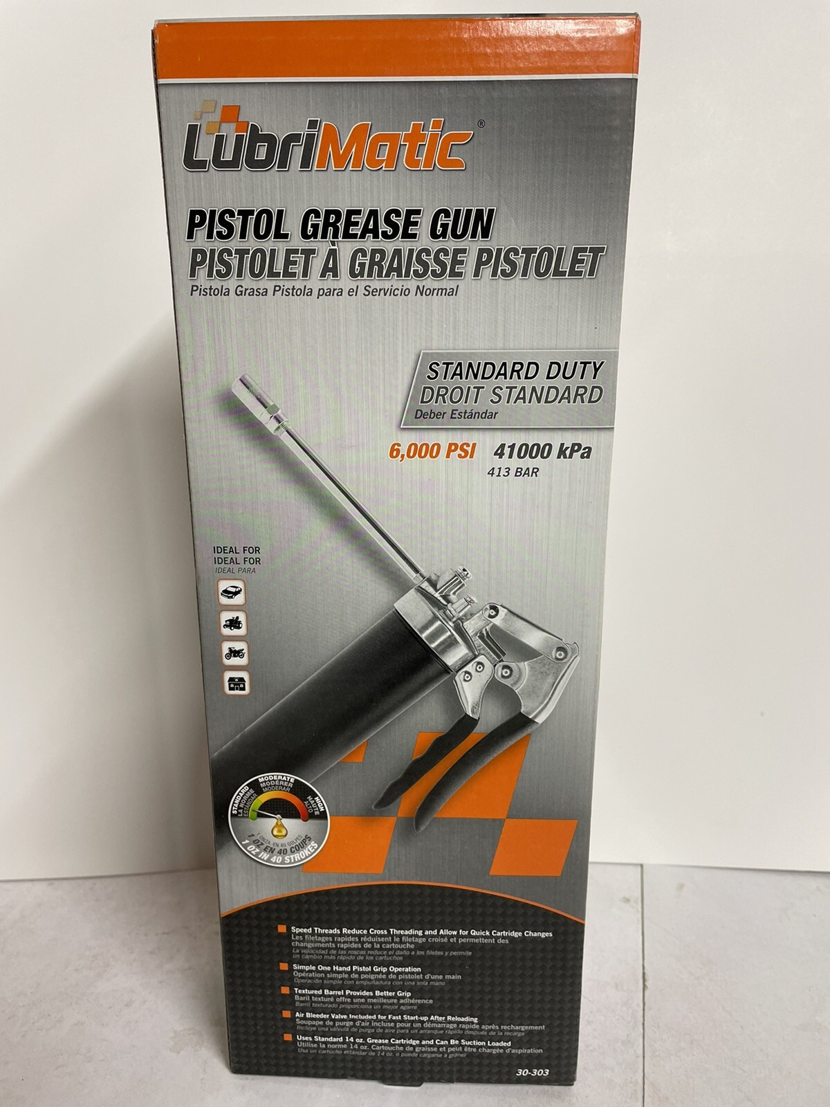 NEW! Lubrimatic Pistol Grease Gun w Hose 6000 PSI 41000kPa Standard Duty 30-310