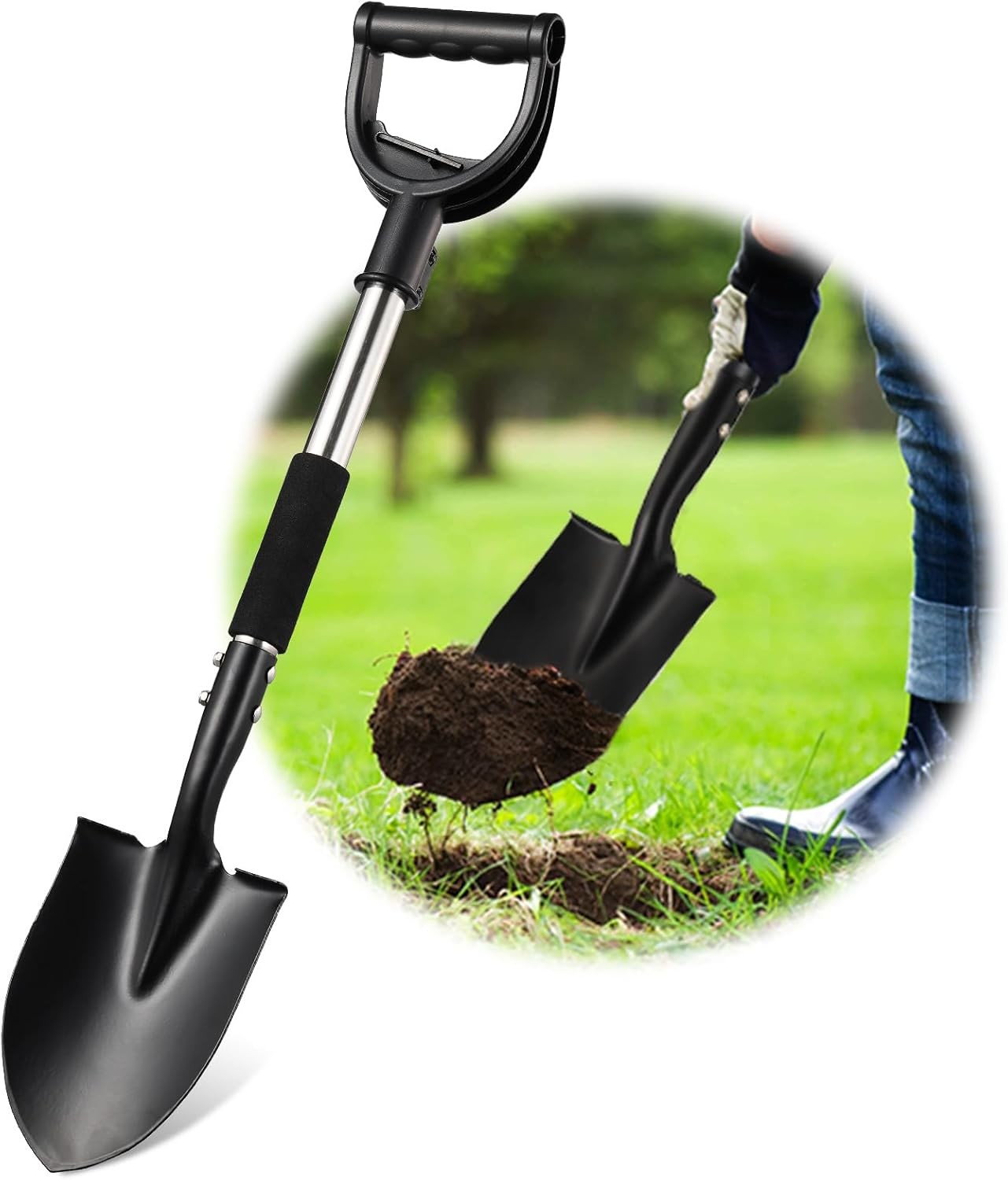 Small Shovel for Digging, 31 Inch Metal Spade Shovels with D-Grip Silver