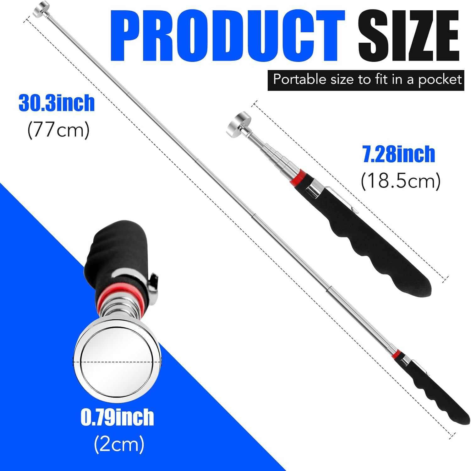 2PCS Telescoping Magnetic Pickup Tool 40lb Pull Force 30in Telescopic
