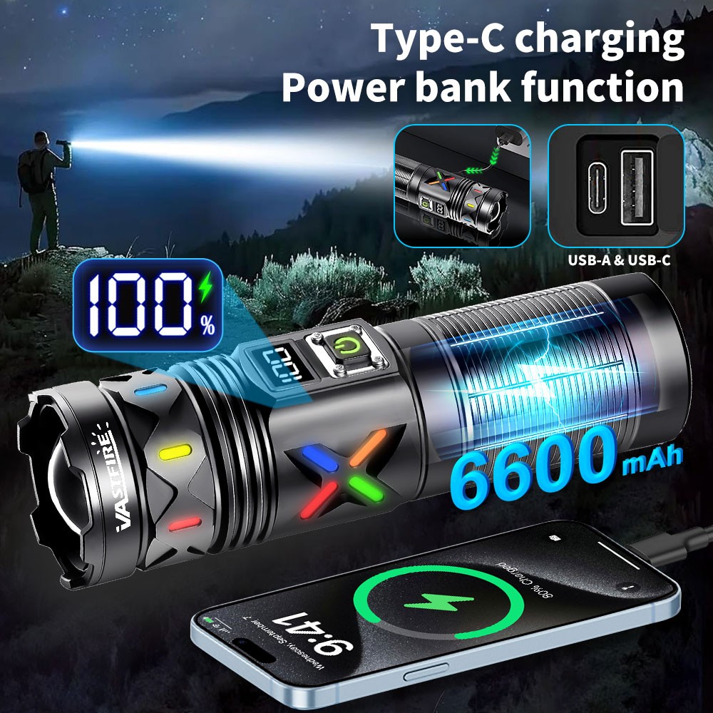 Long Range White Laser LED Flashlight Torch USB Charging Light Telescopic Zoom