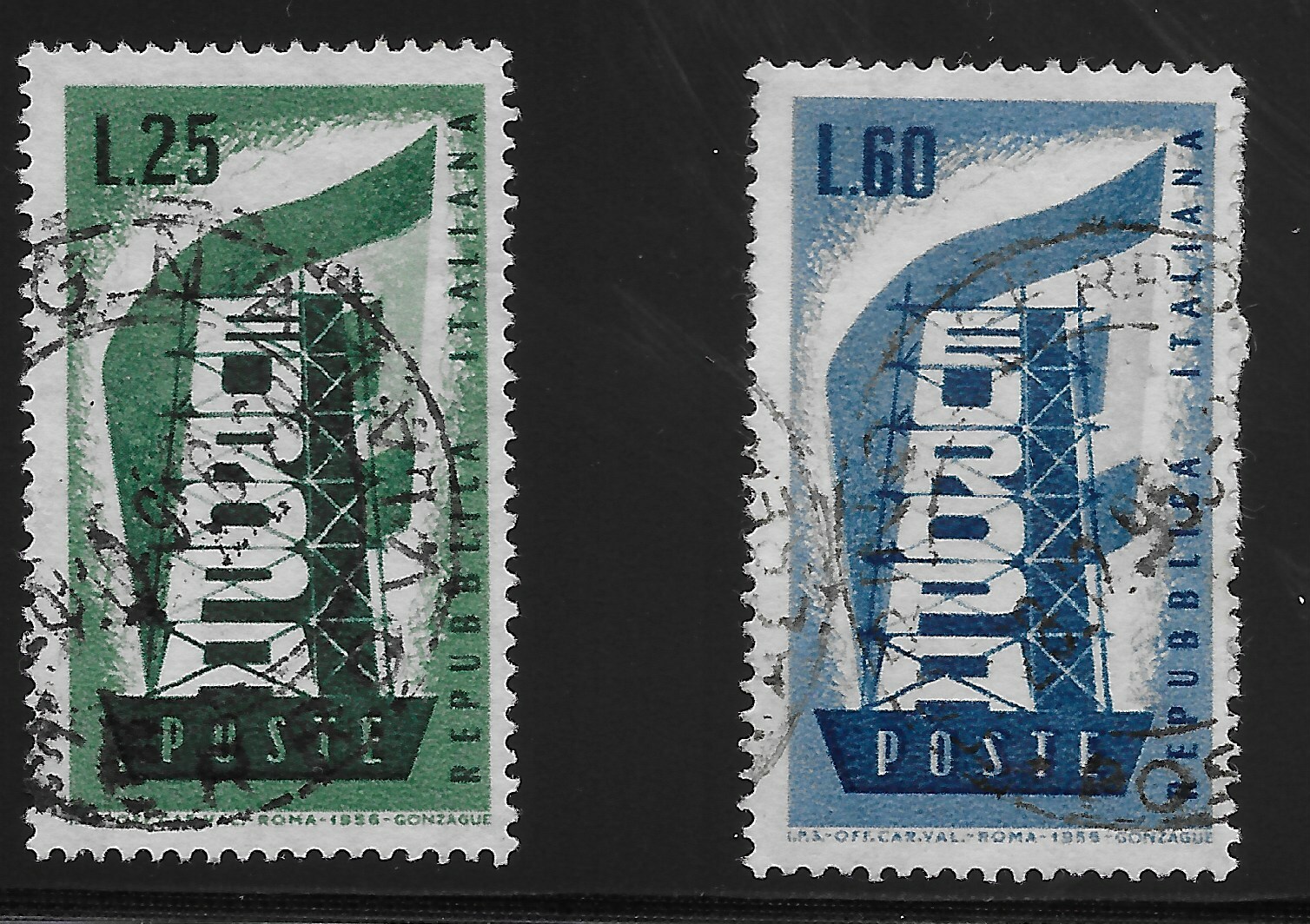 Italy Scott #715-16, Singles 1956 Complete Set FVF Used