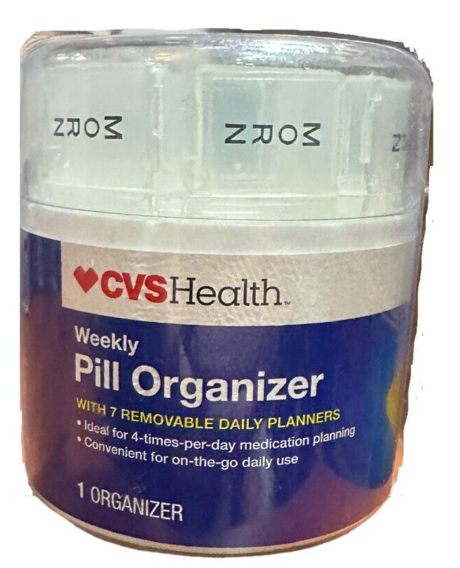 CVS Health Round Weekly Pill Organizer Case W/7 Removable Daily Planners #70098