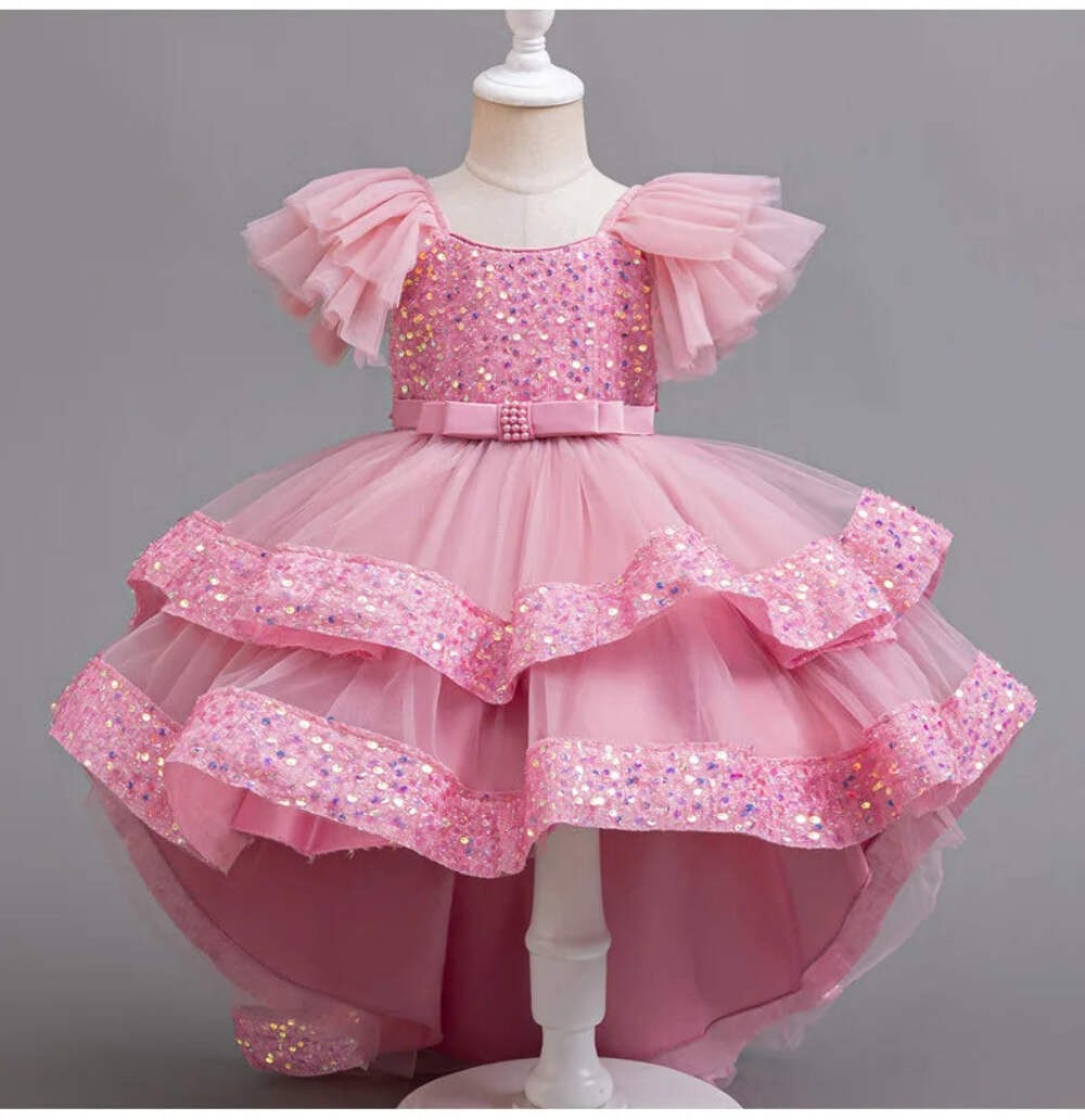 Girls' Sequined Party Dress with Flying Sleeves - Ages 3-10