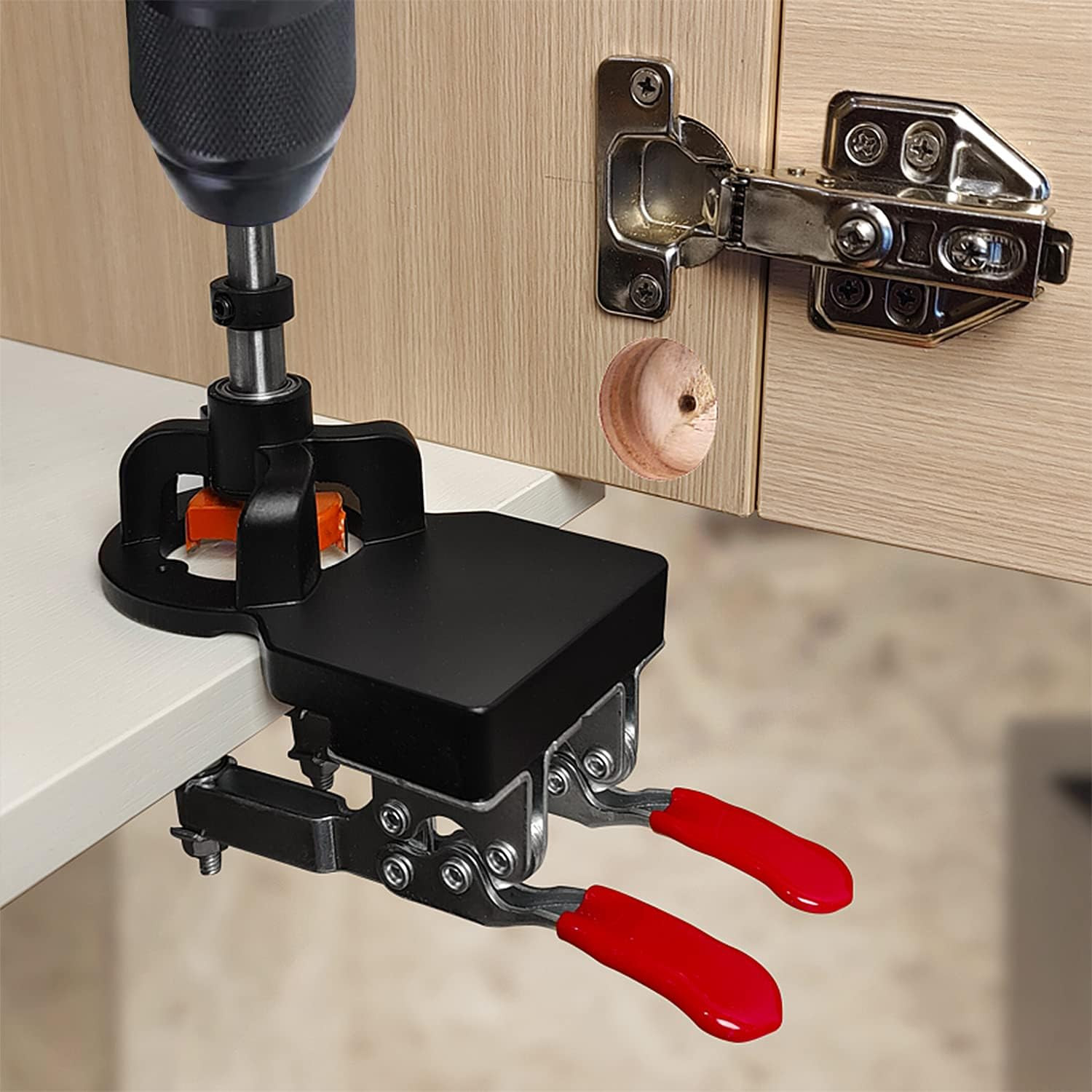Concealed Positioning Hinge Hole Punch, 35Mm Door Hinge Jig with 2 Retaining Cli