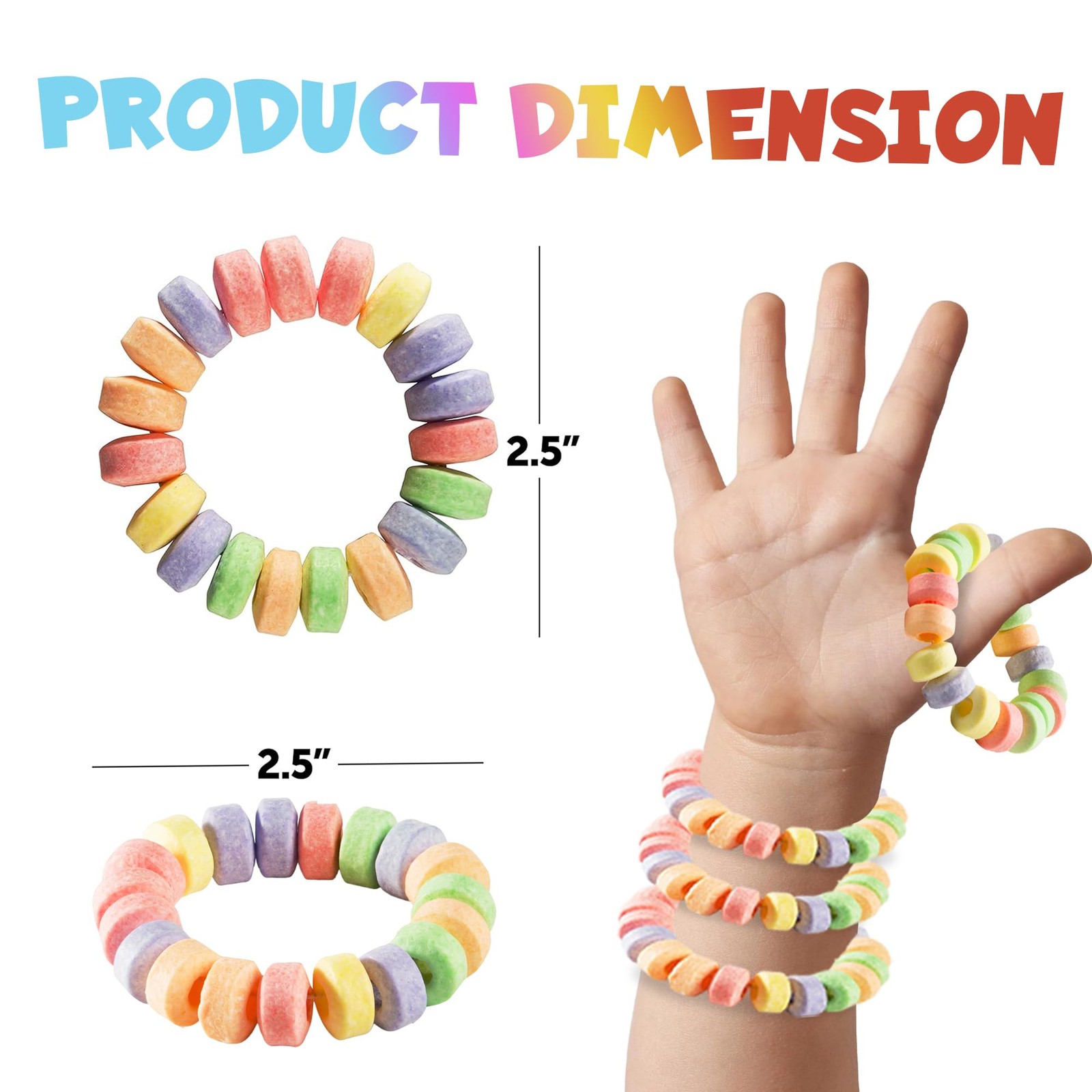 36-Pack Bulk Candy Bracelets for Kids 2.5 Inch - Individually Wrapped - Stretcha