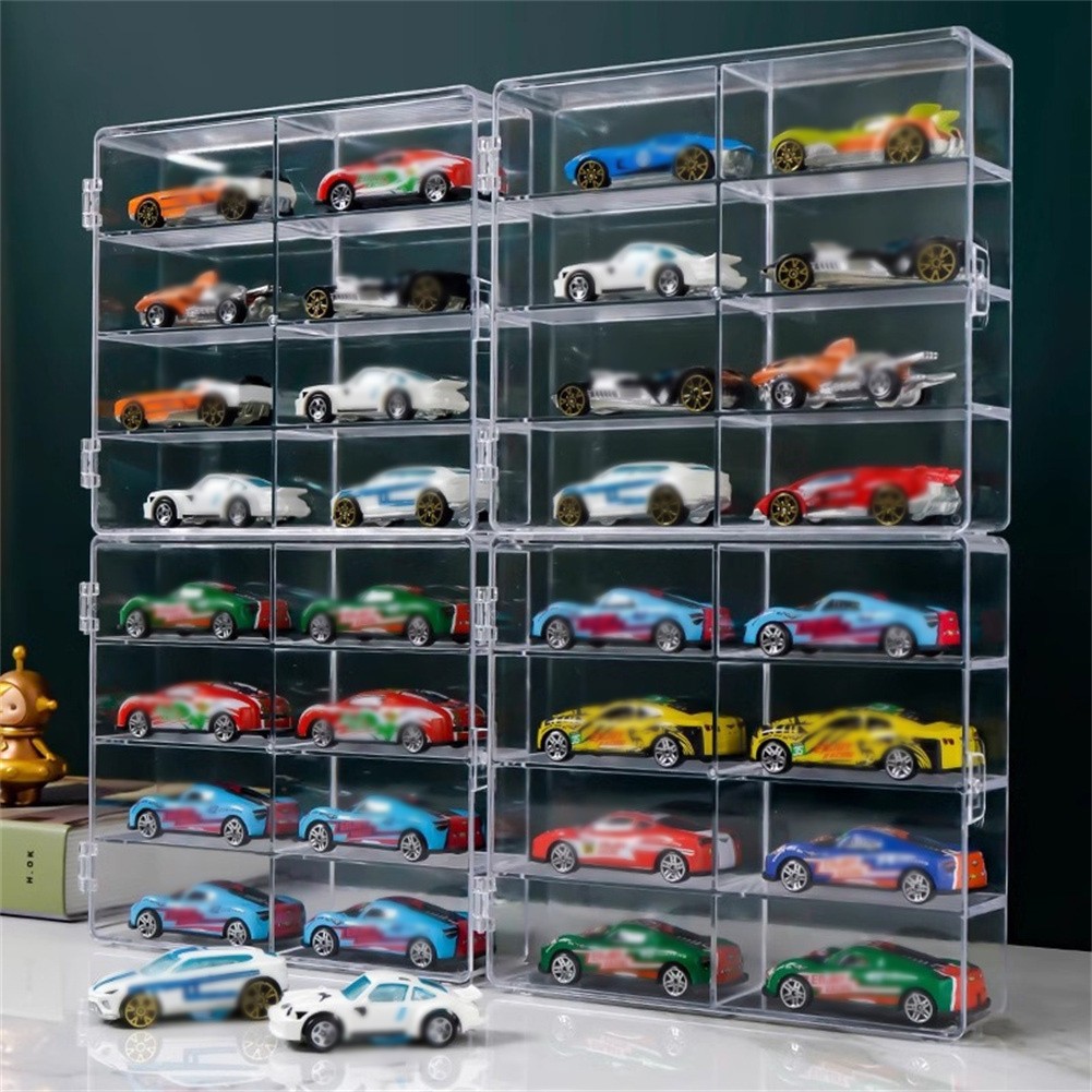 Model Car Diecast Display Case 1:64 Scale 8 Car Compartment with Locking Latch