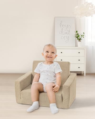 Toddle & Kids Chair,2-in-1 Soft Toddler Couches that Fold Out,Toddler Beige