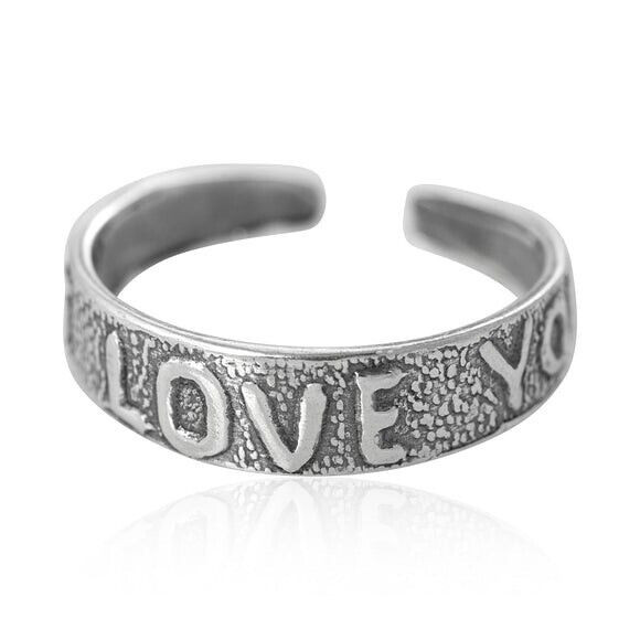 I Love You Design Toe Ring Genuine Sterling Silver 925 Adjustable Size