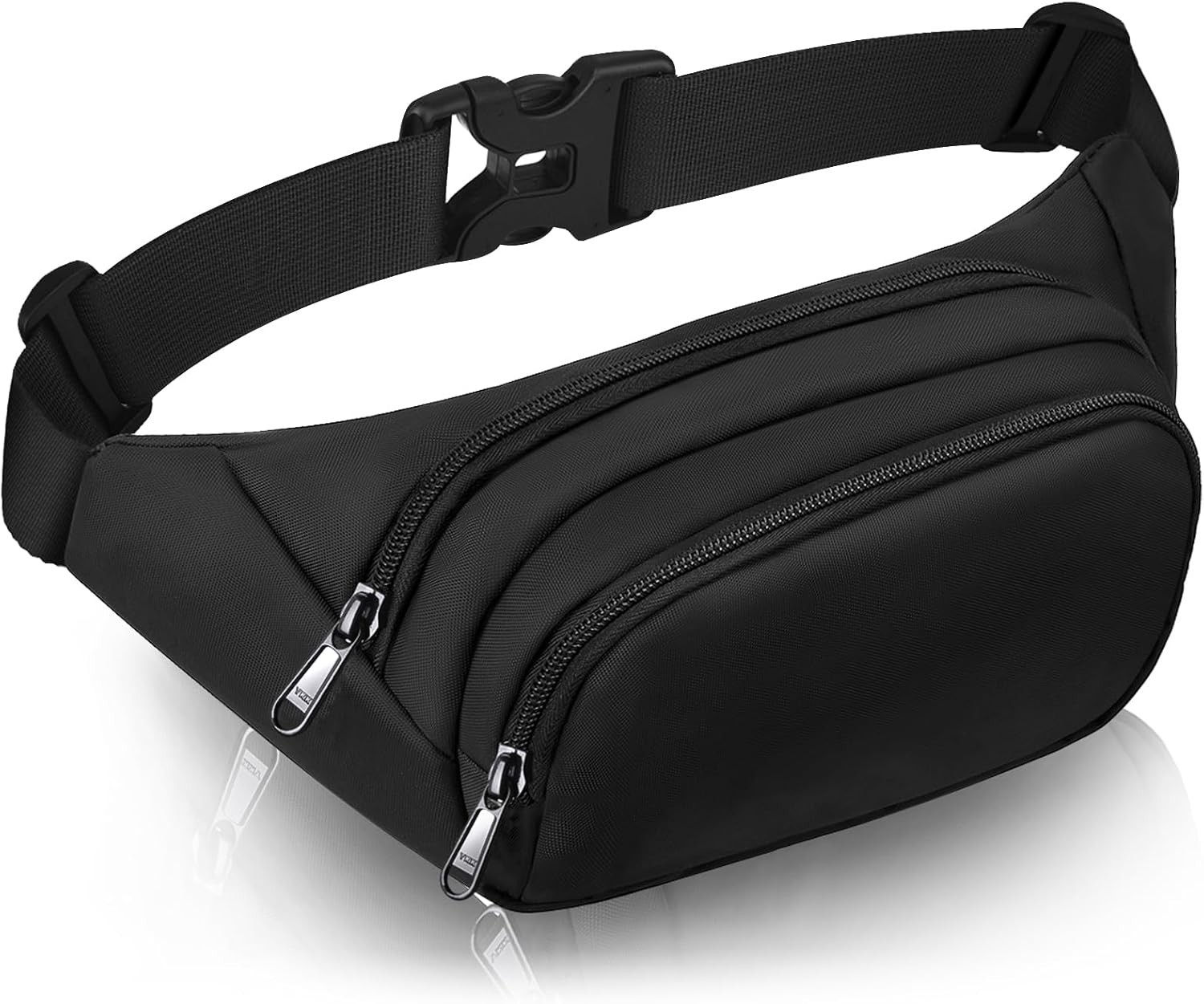 Large Fanny Pack for Women Men - Syican Waist bag with 3-Zipper Black