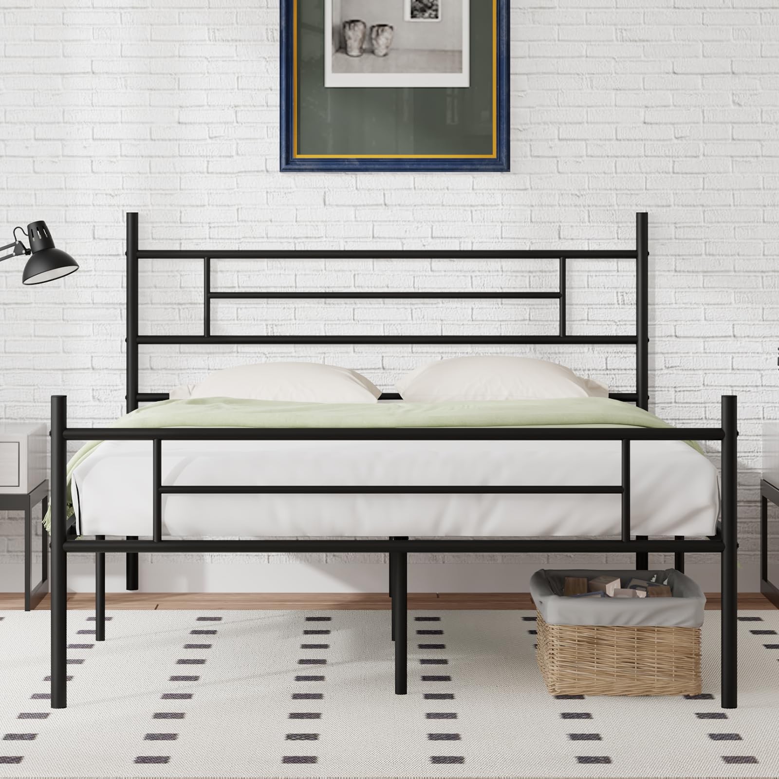 Queen Size Bed Frame with Headboard and Footboard, 14 Inch Metal Platform Bed...