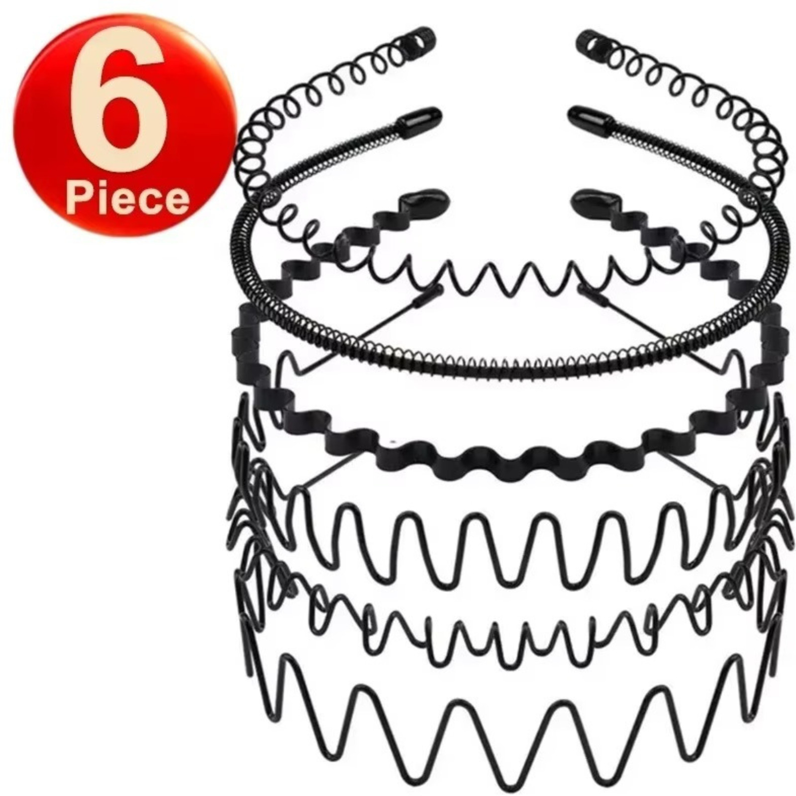 6Pcs Unisex  Metal Hair Band Wavy Headband Sports Hair Hoop