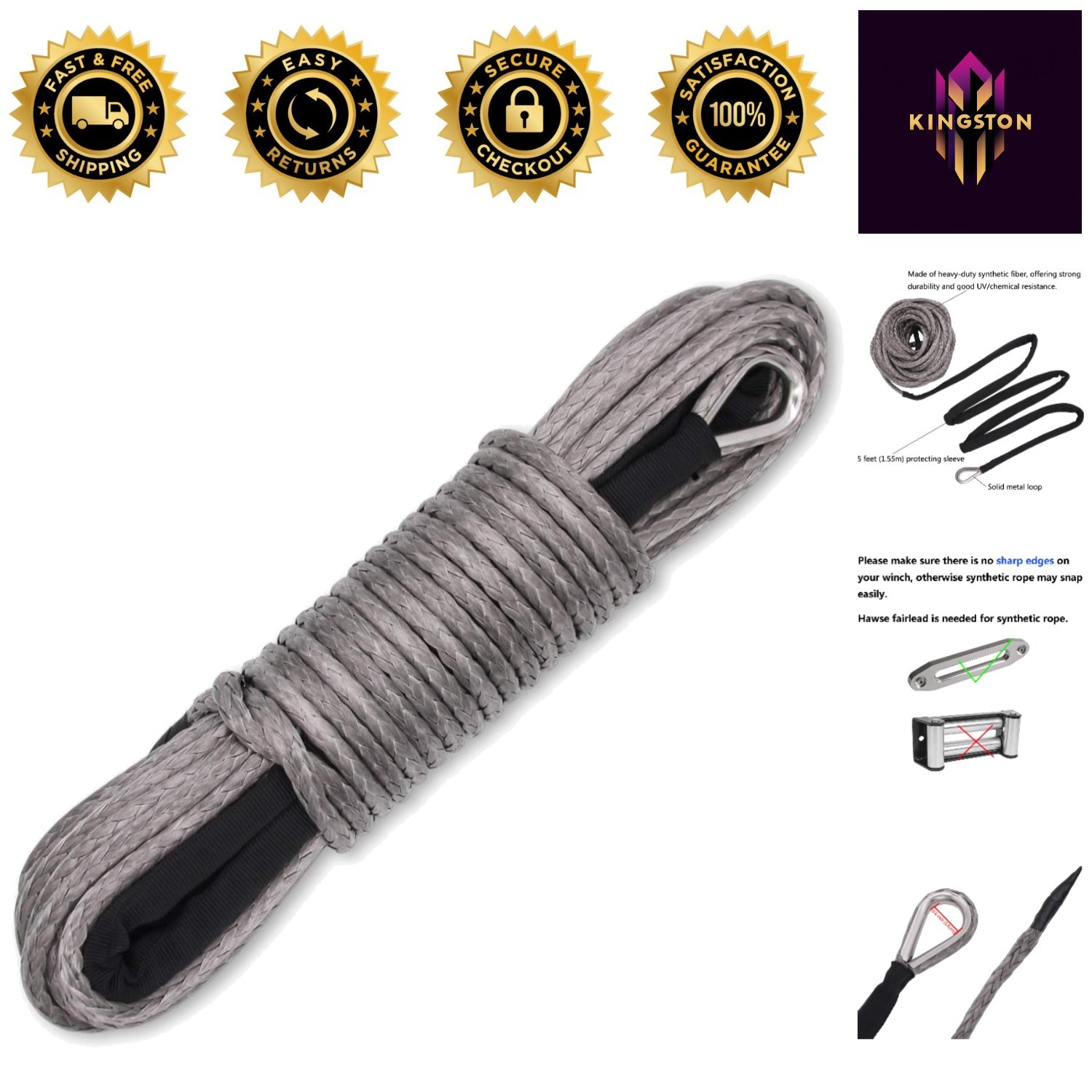 Upgrade Your Winch: 3/16" x 50ft Synthetic Cable Rope, 8,350LBs Load with Sleeve