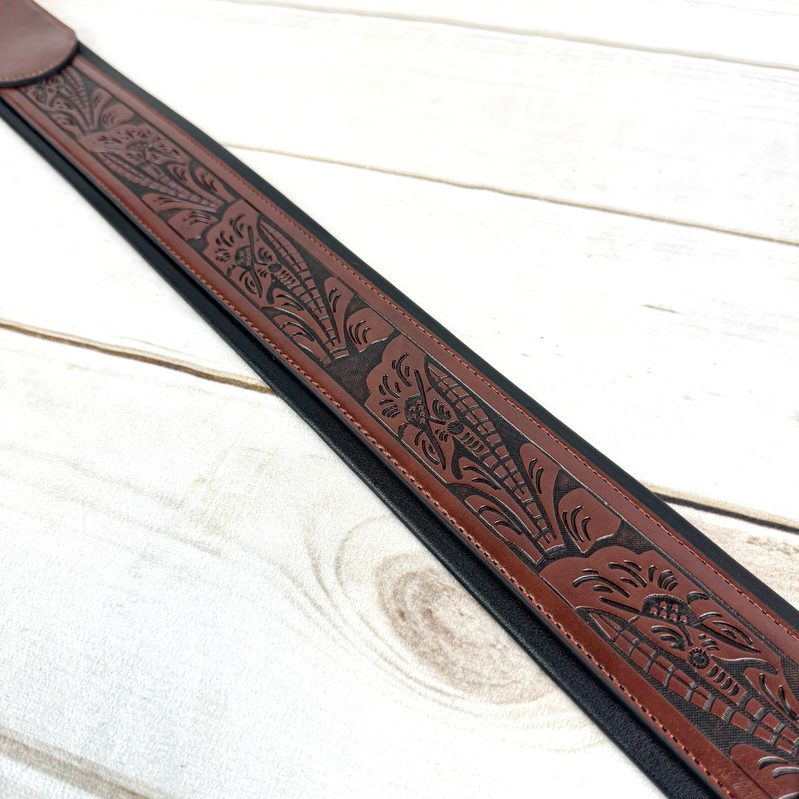 Walker And Williams G-110 Mahogany Brown Padded Strap with Embossed Tooling 