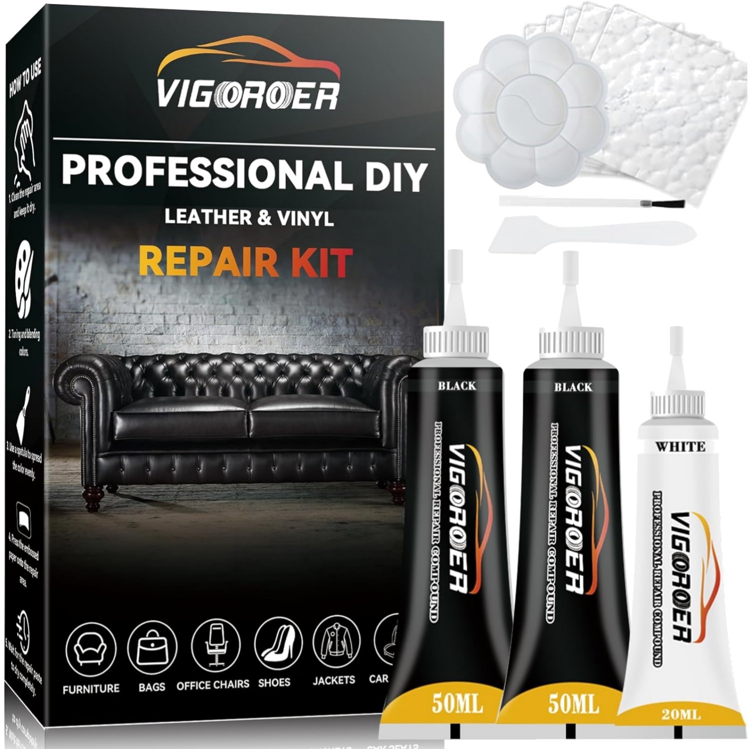 Black Leather Repair Kit for Furniture, Leather Seat Repair Kit for Cars, Easily