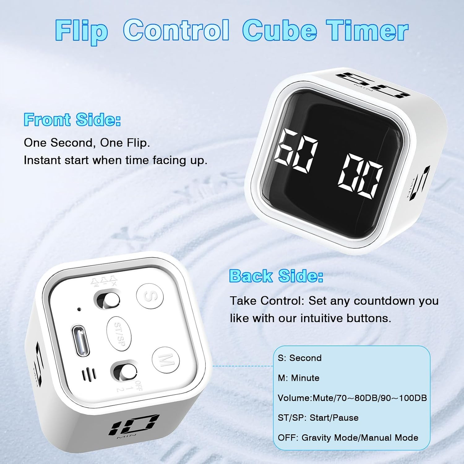 Cube Pomodoro Timer, Smart Productivity Timer 5/10/30/60 Minutes & Custom