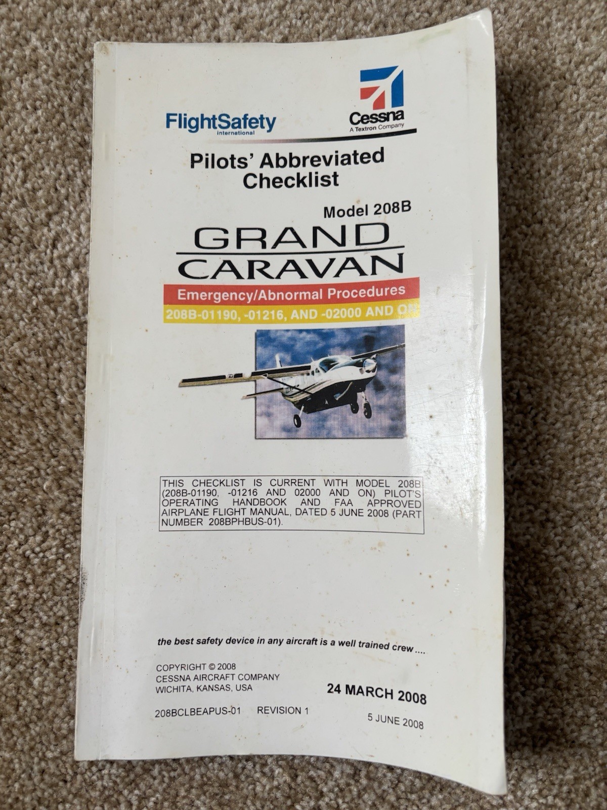 Pilot’s Abbreviated Checklist Cessna  Grand Caravan 208B Emergency/Abnormal Proc