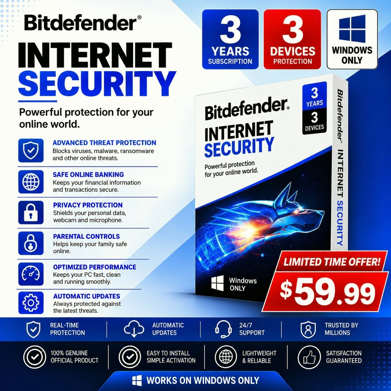 Bitdefender Internet Security 2026 / 3 Years 3 Windows Devices - Daily VPN