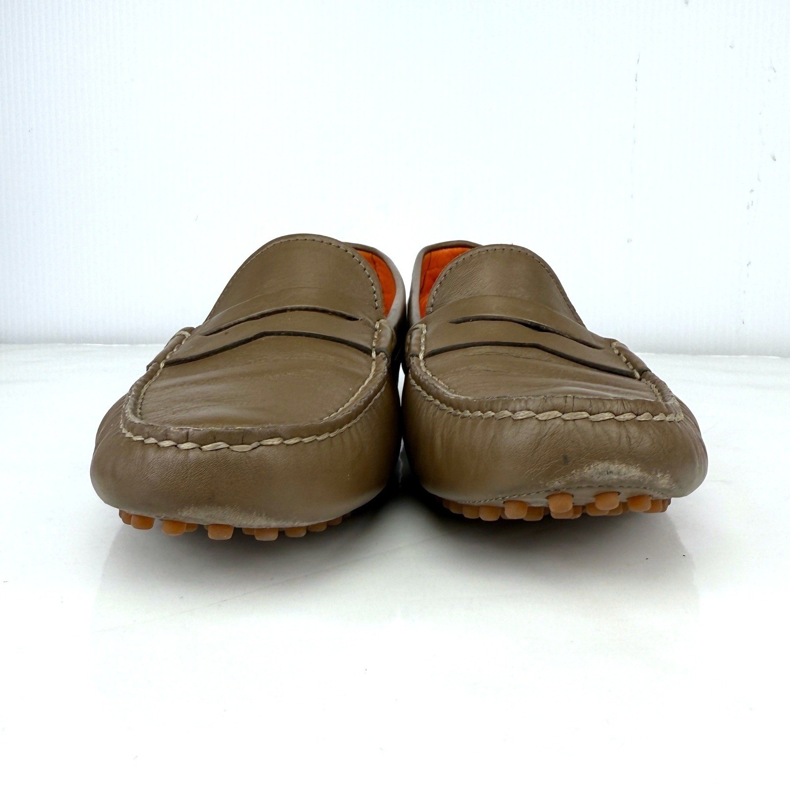 RALPH LAUREN Purple Label Brown Olive Green Leather Driving Loafers 39.5