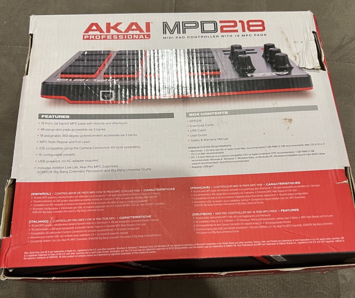Akai Professional MPD218 MIDI Pad Controller w/ 16 MPC Pads – Open Box, W/Cable
