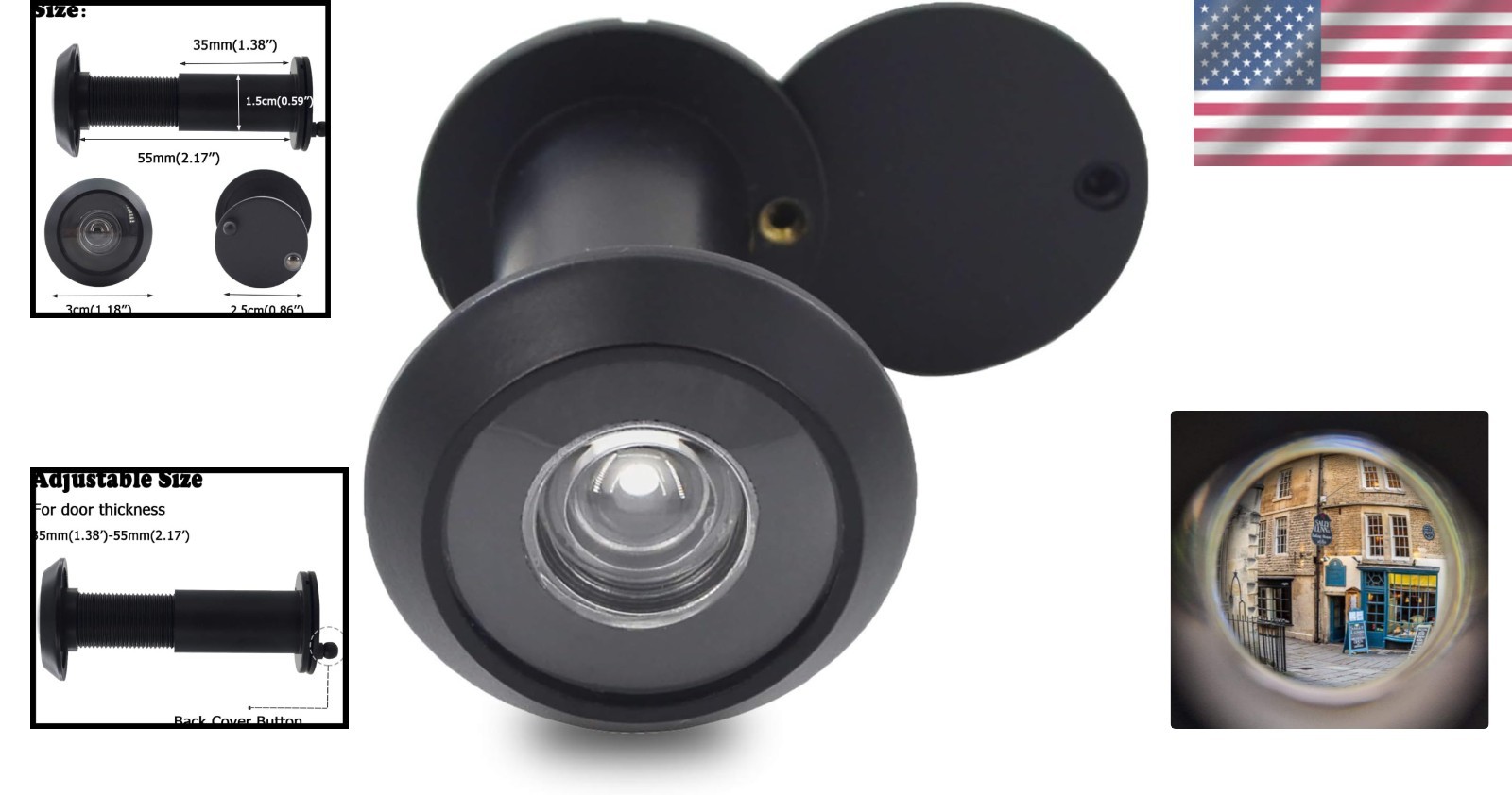Secure Solid Brass Door Viewer with 220-Degree Lens for Enhanced Privacy - Black