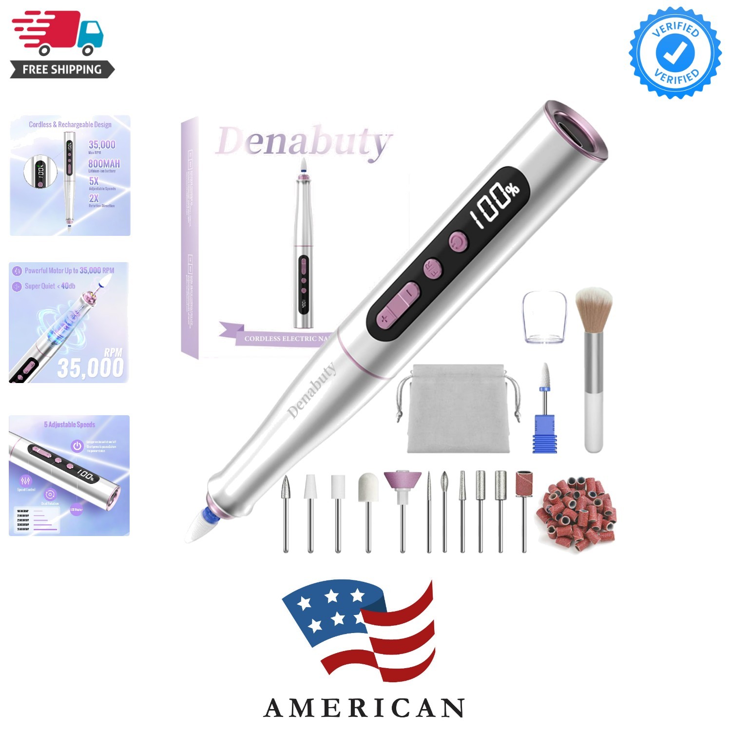 Cordless Electric Nail Drill Machine, 13 in 1 Nail File Kit 35000RPM Professi...