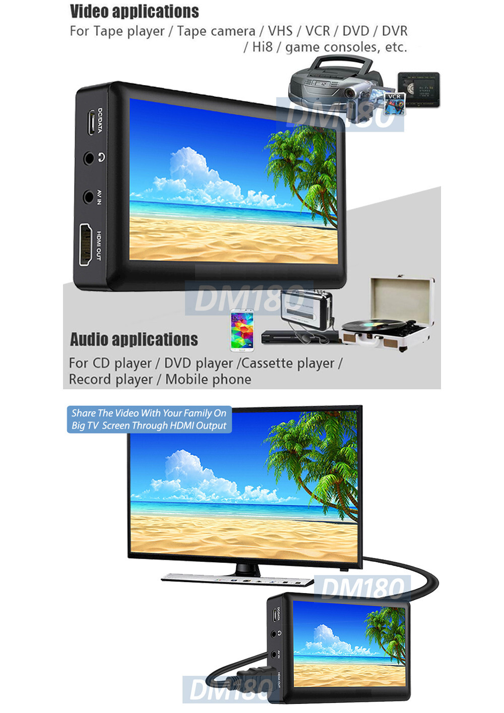 Portable Digital Video Recorder Player W/ HD 1080P RCA AV Output 4.3" LCD Screen