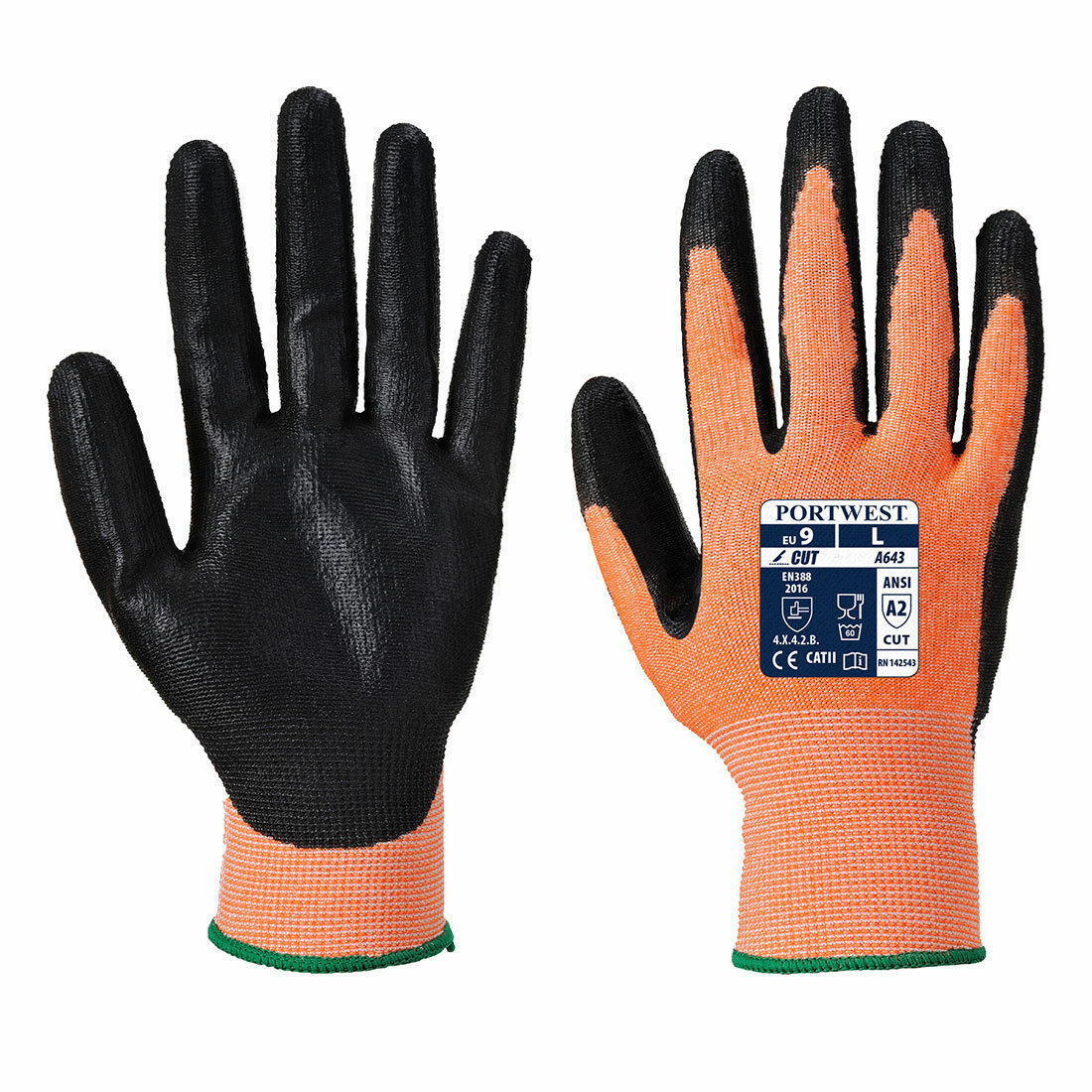 Portwest A643 Amber Cut Safety Glove with Palm Dipped Nitrile Foam Grip ANSI